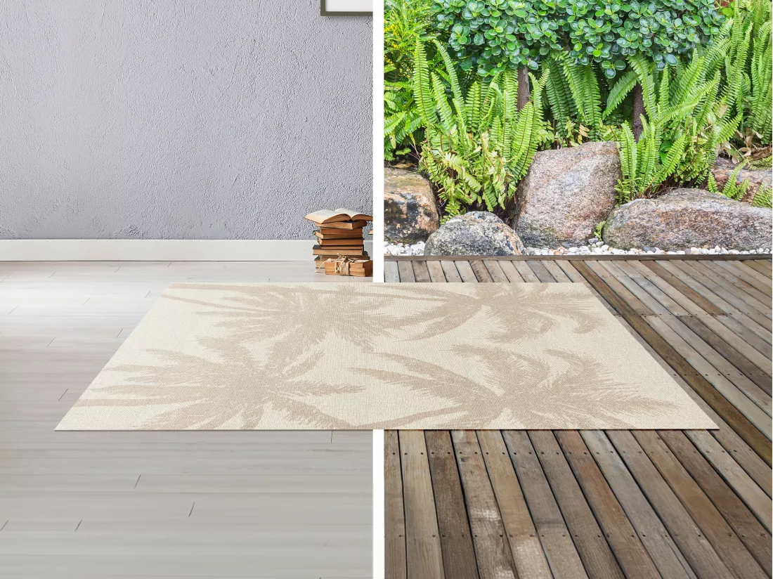 Tapis intérieur ou extérieur à motifs palmiers - 150 x 200 cm - Beige - BENERIS