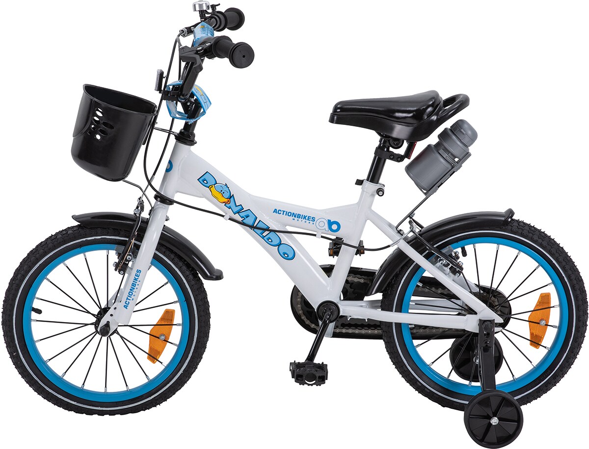 Actionbikes Kinderfahrrad Donaldo 16 Zoll, V-Brake-Bremsen, höhenverstellbar, Stützräder, Korb