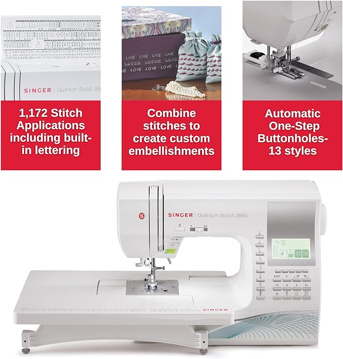 SINGER | 9960 Sewing & Quilting Machine With Accessory Kit, Extension Table - 1,172 Stitch Applications & Electronic Auto Pilot Mode