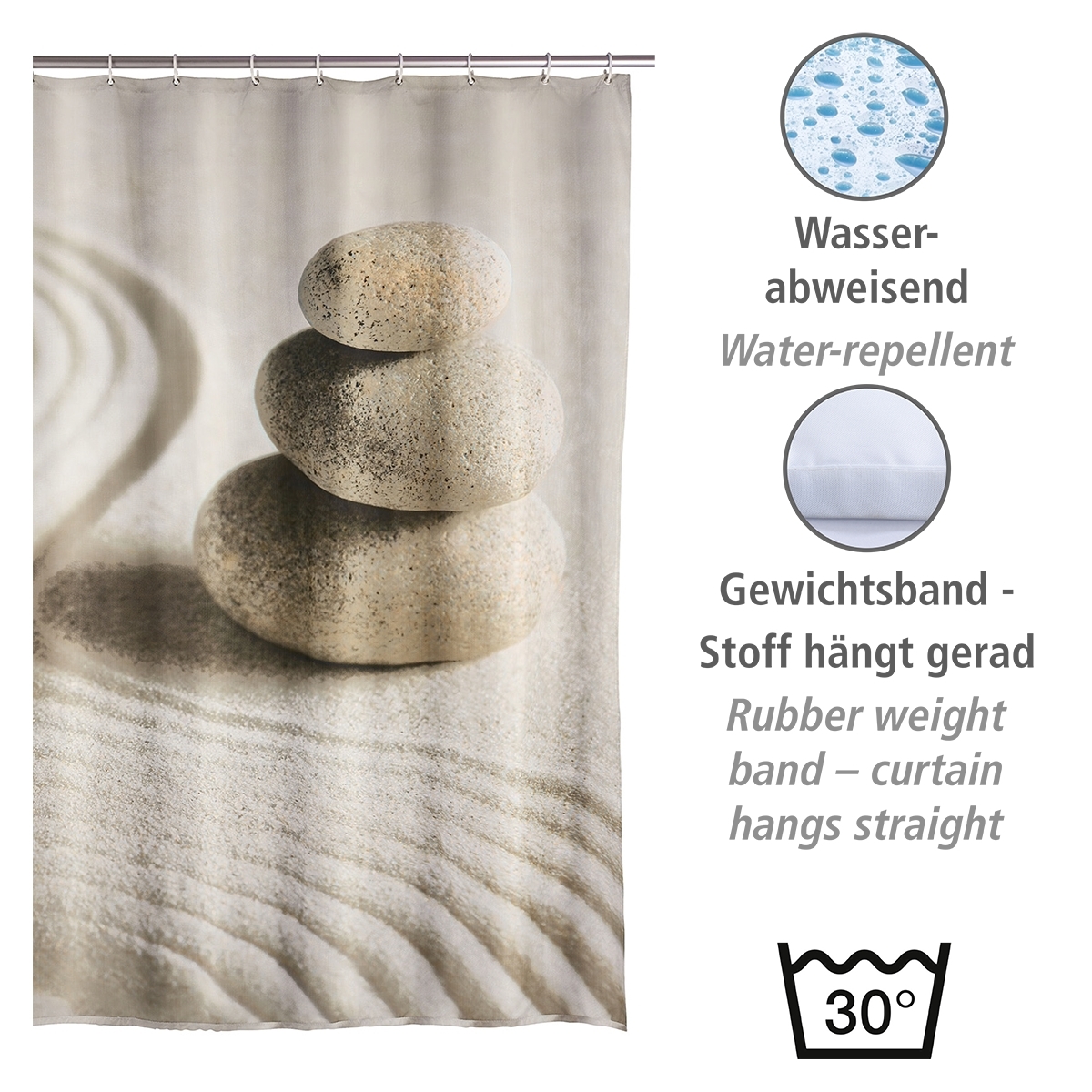 Wenko douchegordijn 180x200cm zand inclusief ringen