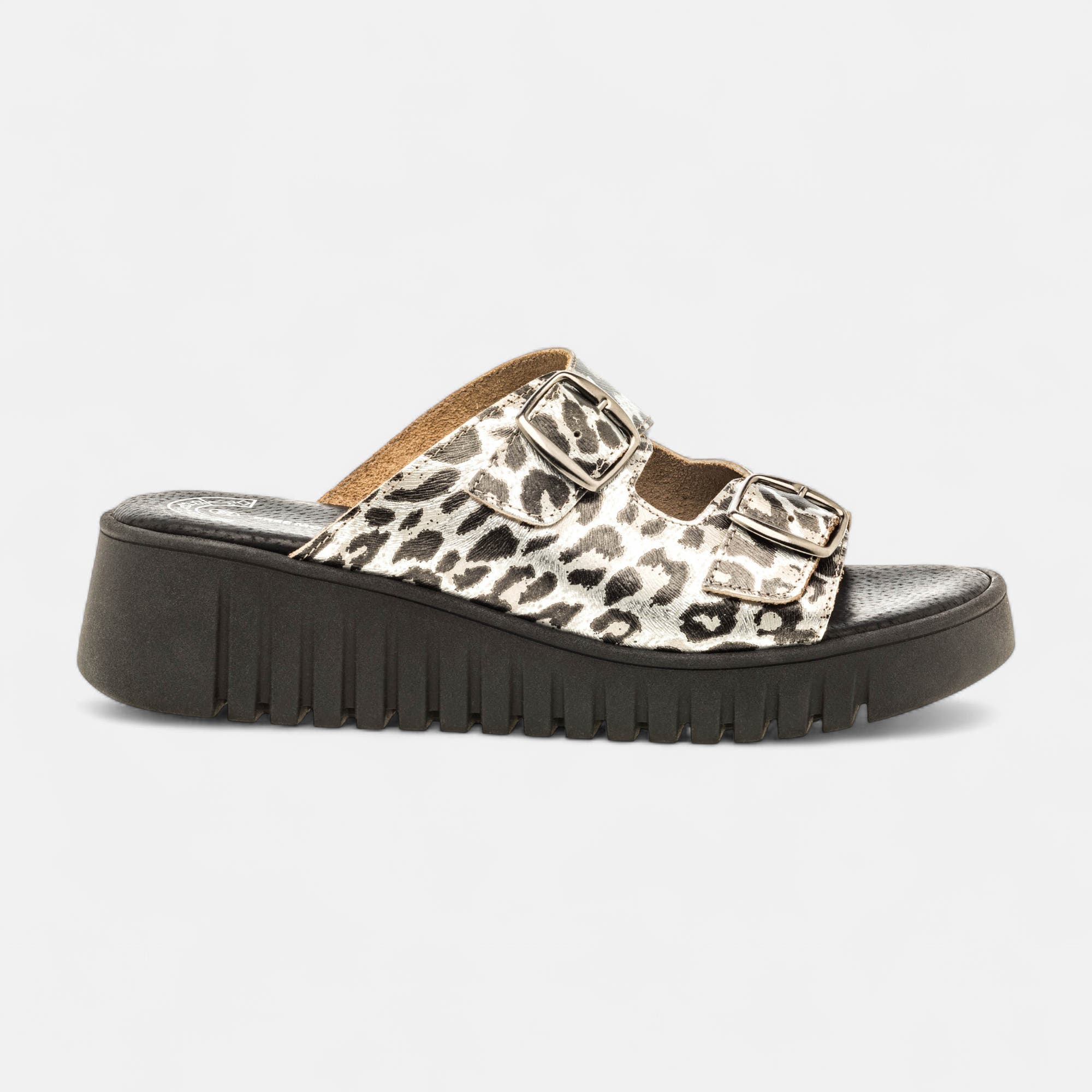 Mules à talon compensé Femme en cuir argent