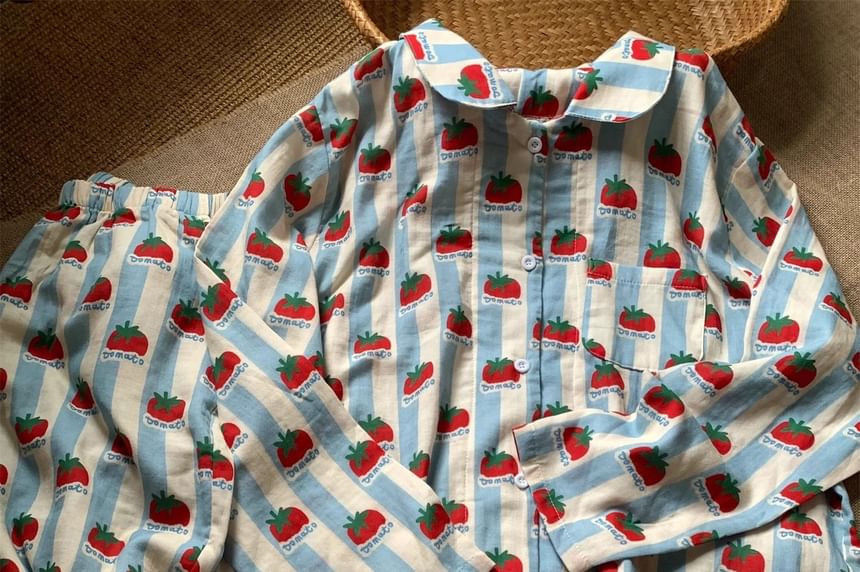GOUB - Pyjamaset: overhemd met tomatenprint en knoopjes + broek