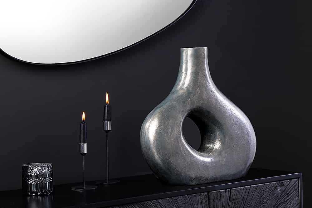 Handgefertigte Vase RING 30cm dunkelgrau Metall Dekoration Blumenvase