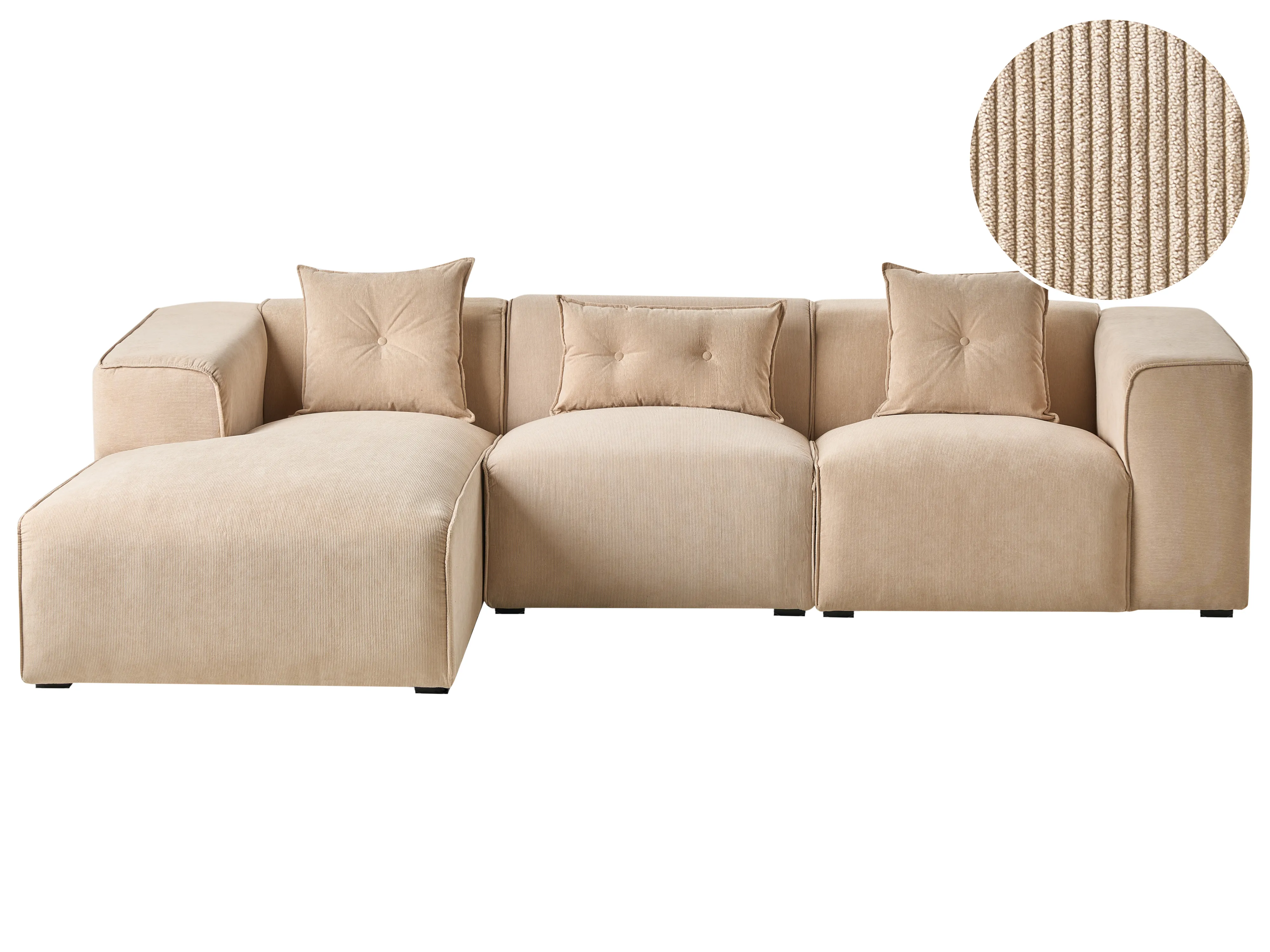 Hoekbank 3-zits DOLVA Corduroy Beige rechtszijdig
