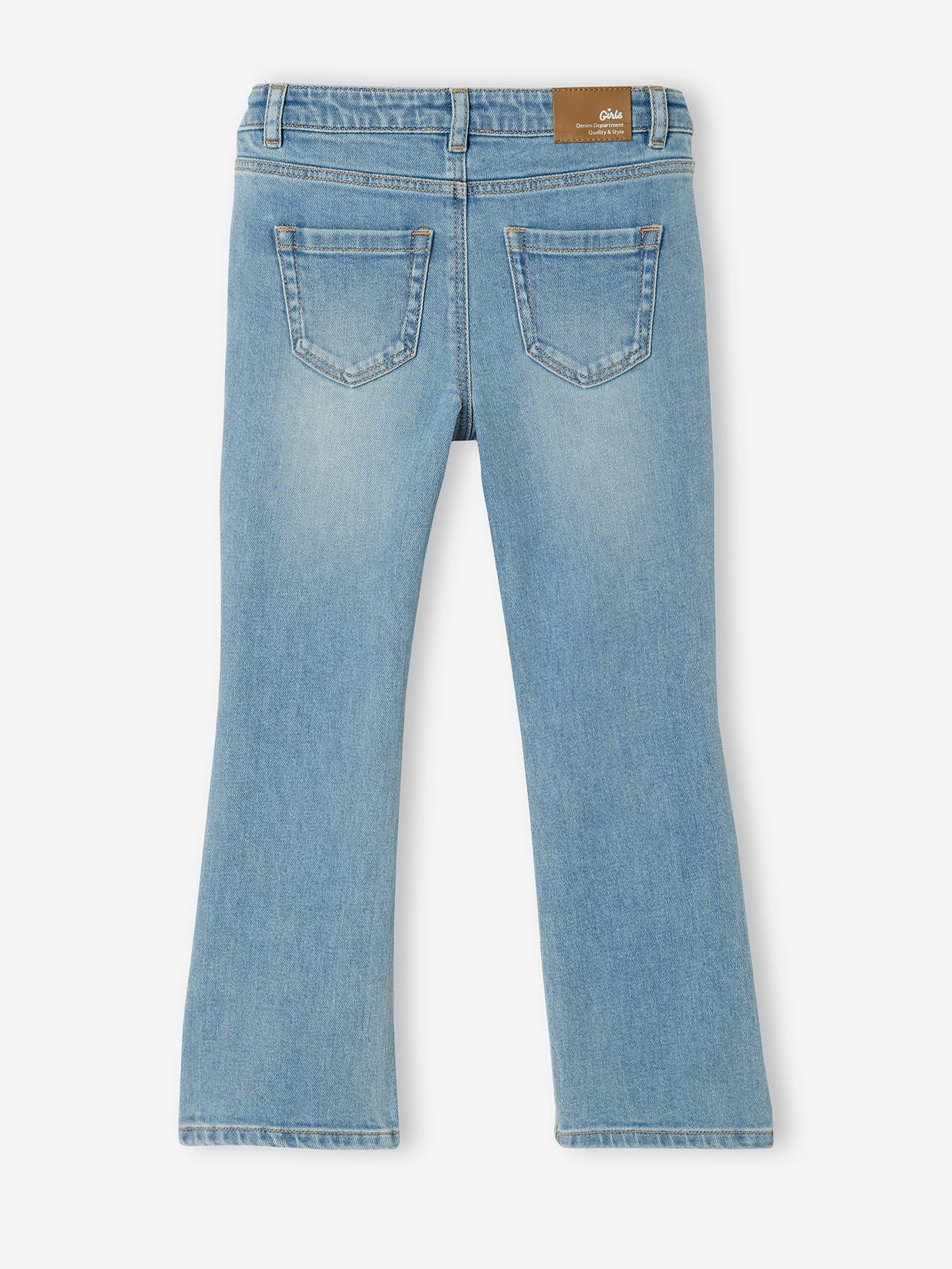 Calça jeans flare para meninas, azul médio liso