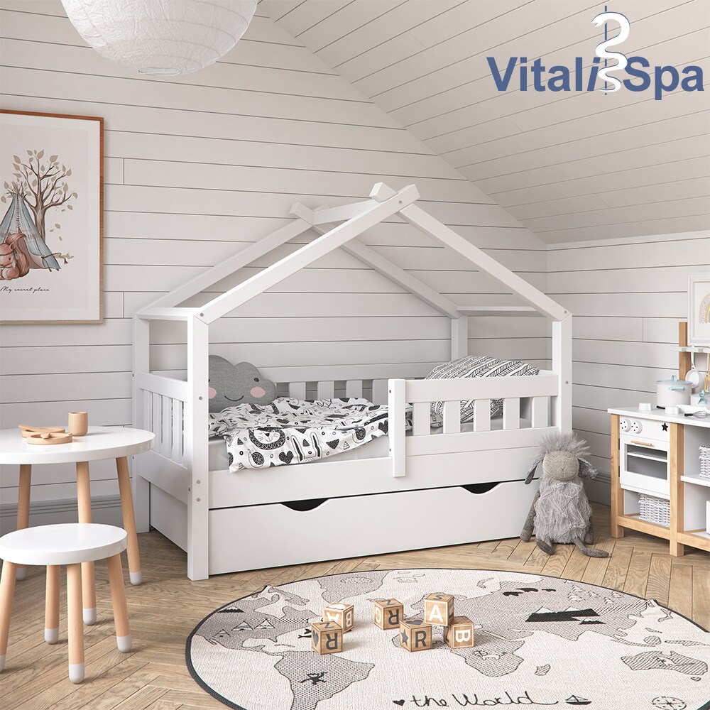 VitaliSpa Design Kinderbett 140x70 Babybett Jugendbett mit Schublade Lattenrost Matratze