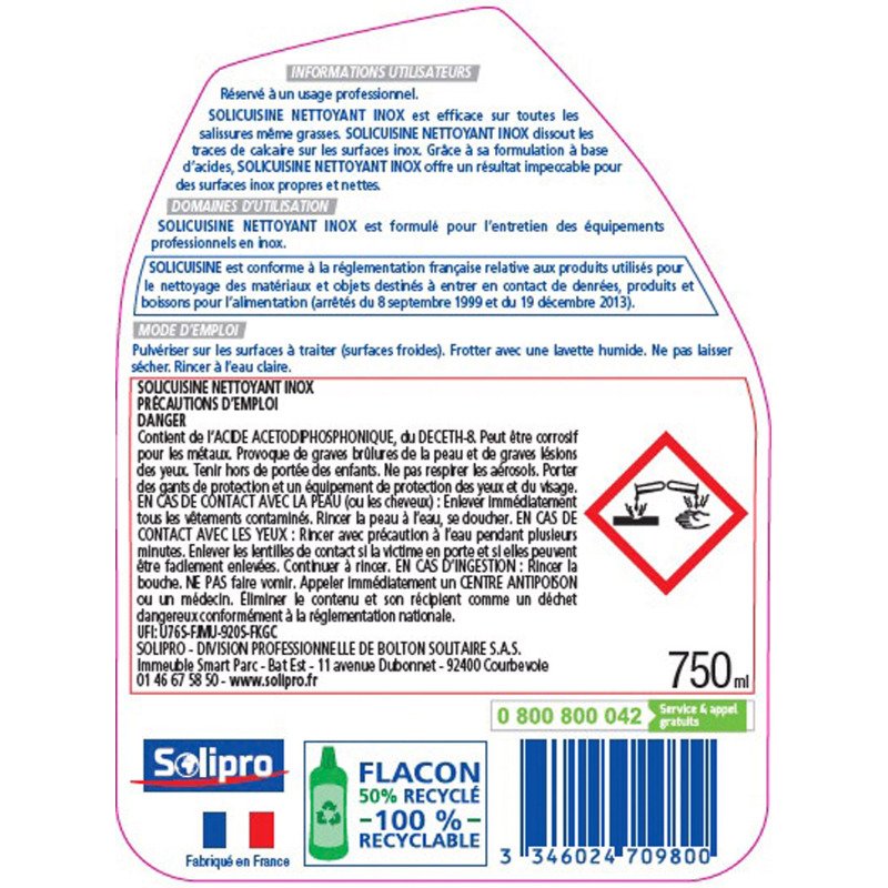 Nettoyant spray Solicuisine inox - Spray 750 ml