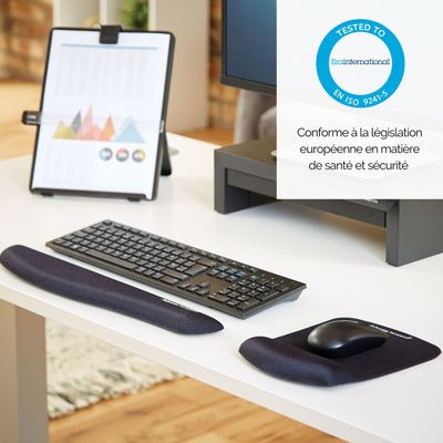Fellowes PlushTouch - Tapis de souris / repose-poignets ergonomique - noir - protection anti-bactérienne Microban - surface douce et antidérapante
