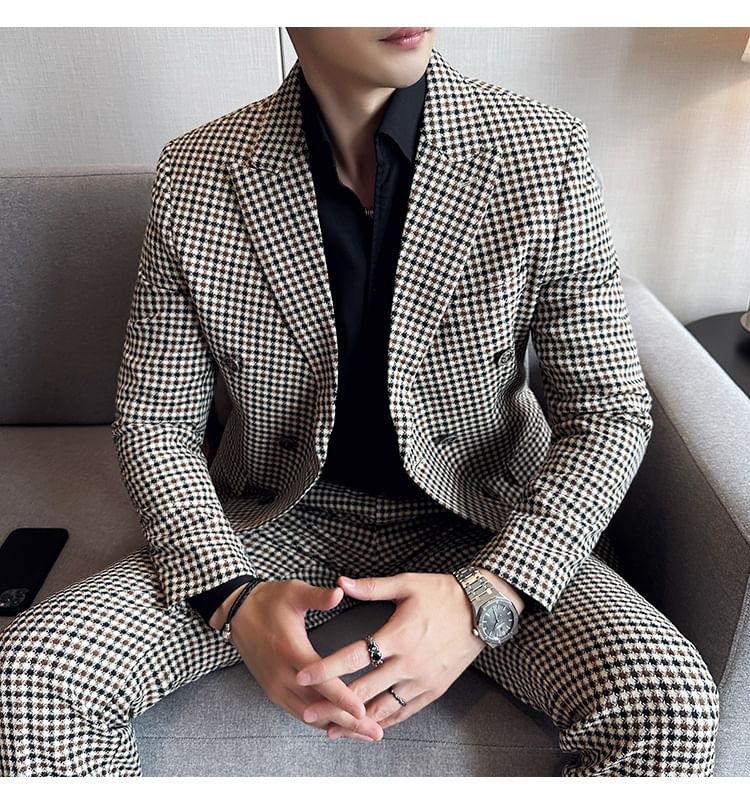 Blueforce - Set: Blazer met reverskraag en dubbele rij knopen + Pied-de-poule pantalon