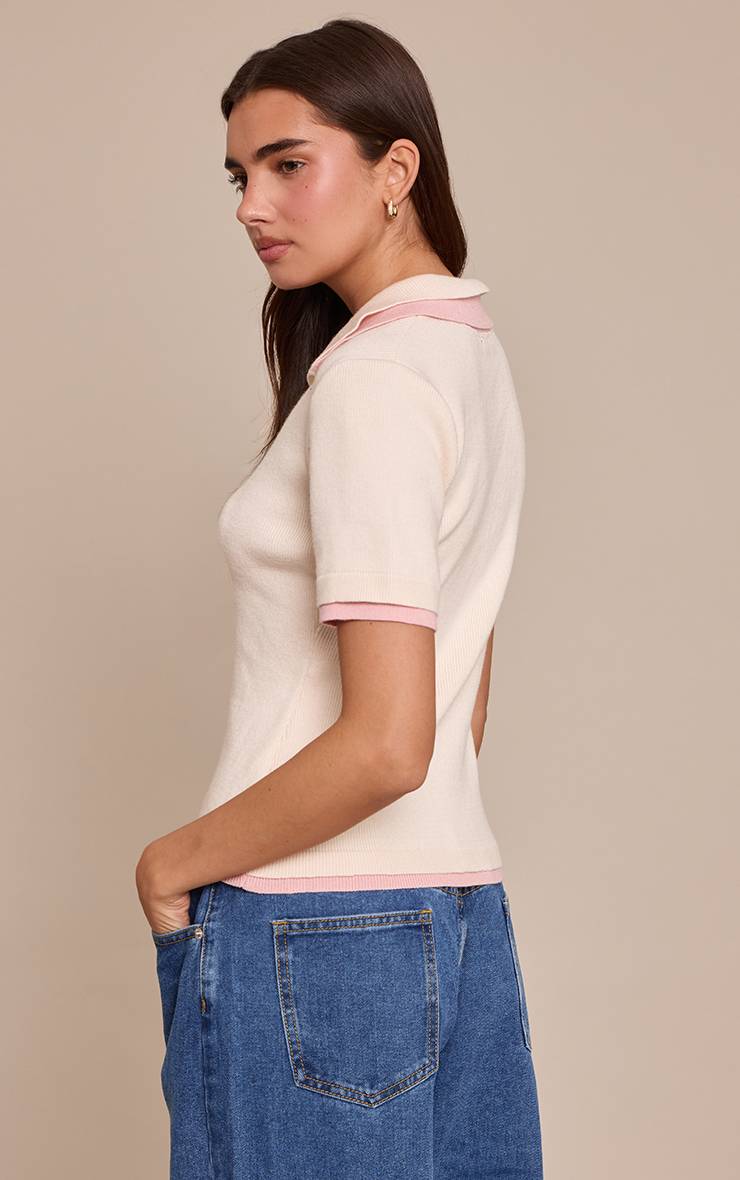 Crème Haut Polo En Maille Double Épaisseur Marron