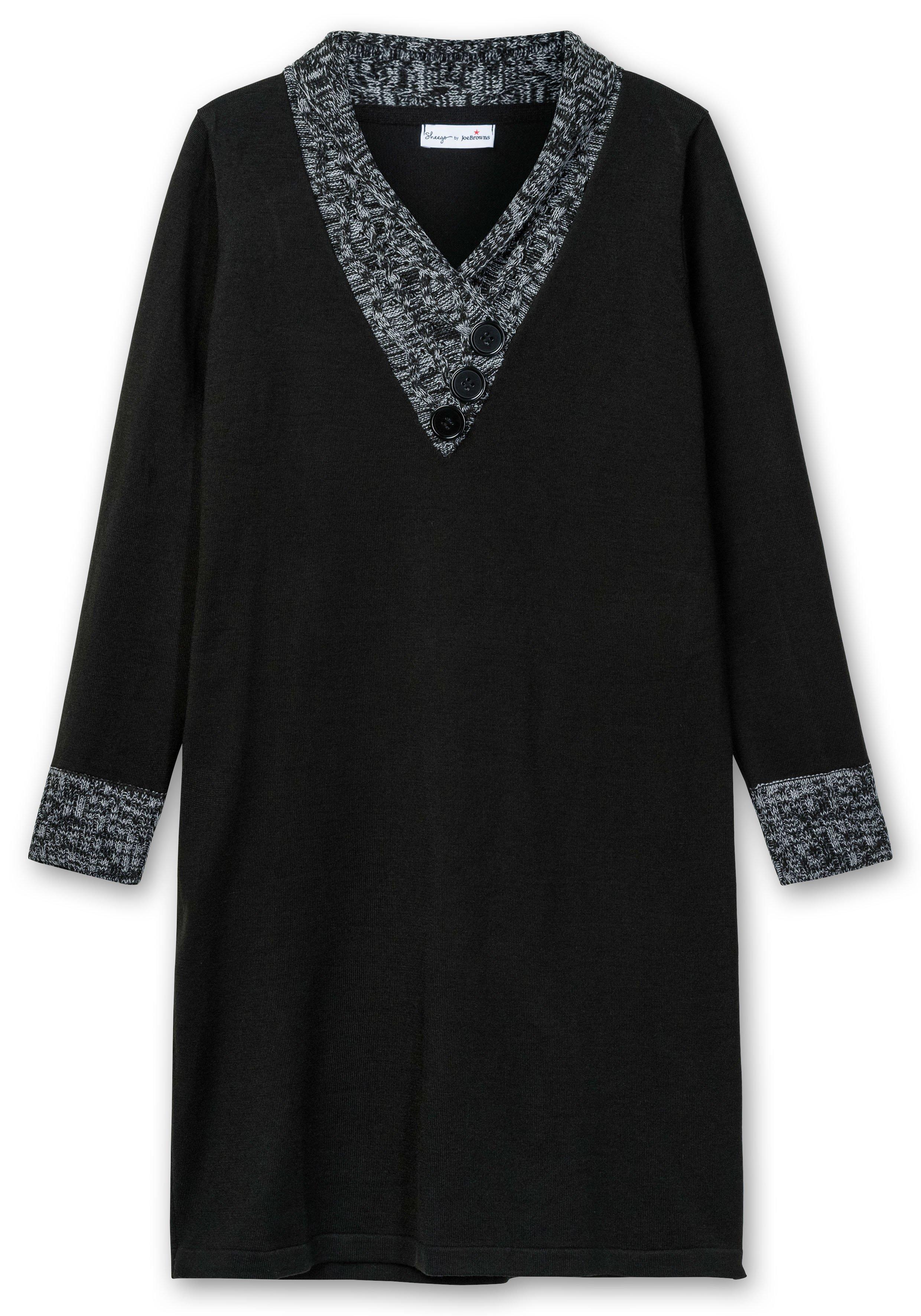 Strickkleid mit Schalkragen und Kontrastdetails