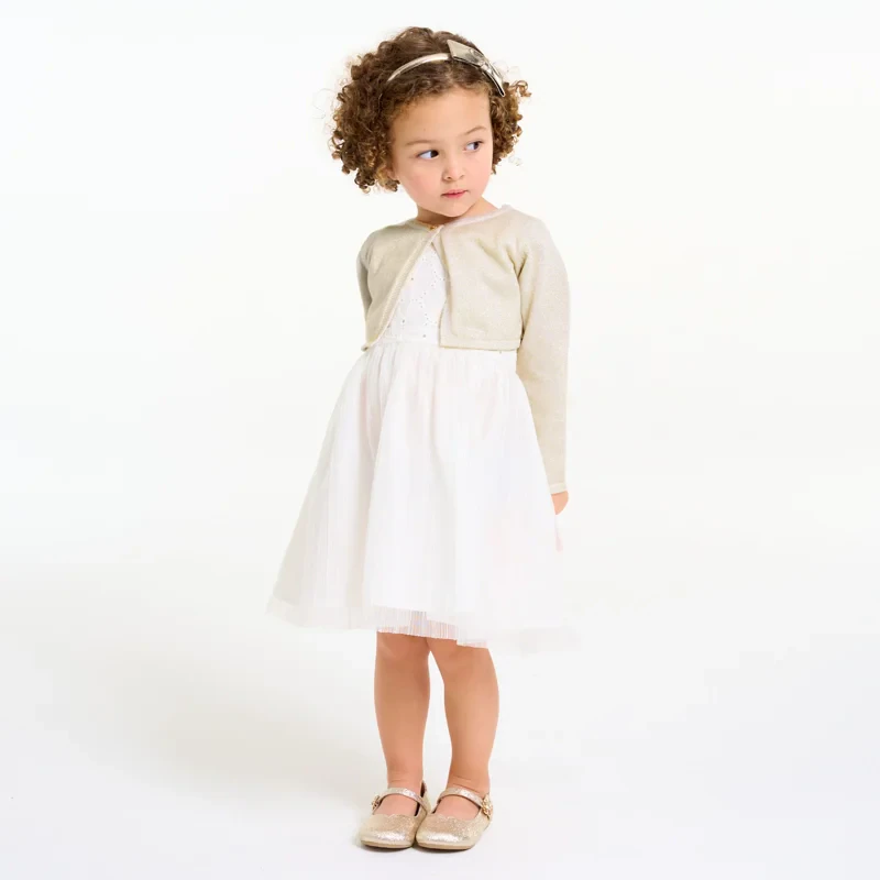 Gilet boléro court maille tricot doré bébé fille Beige