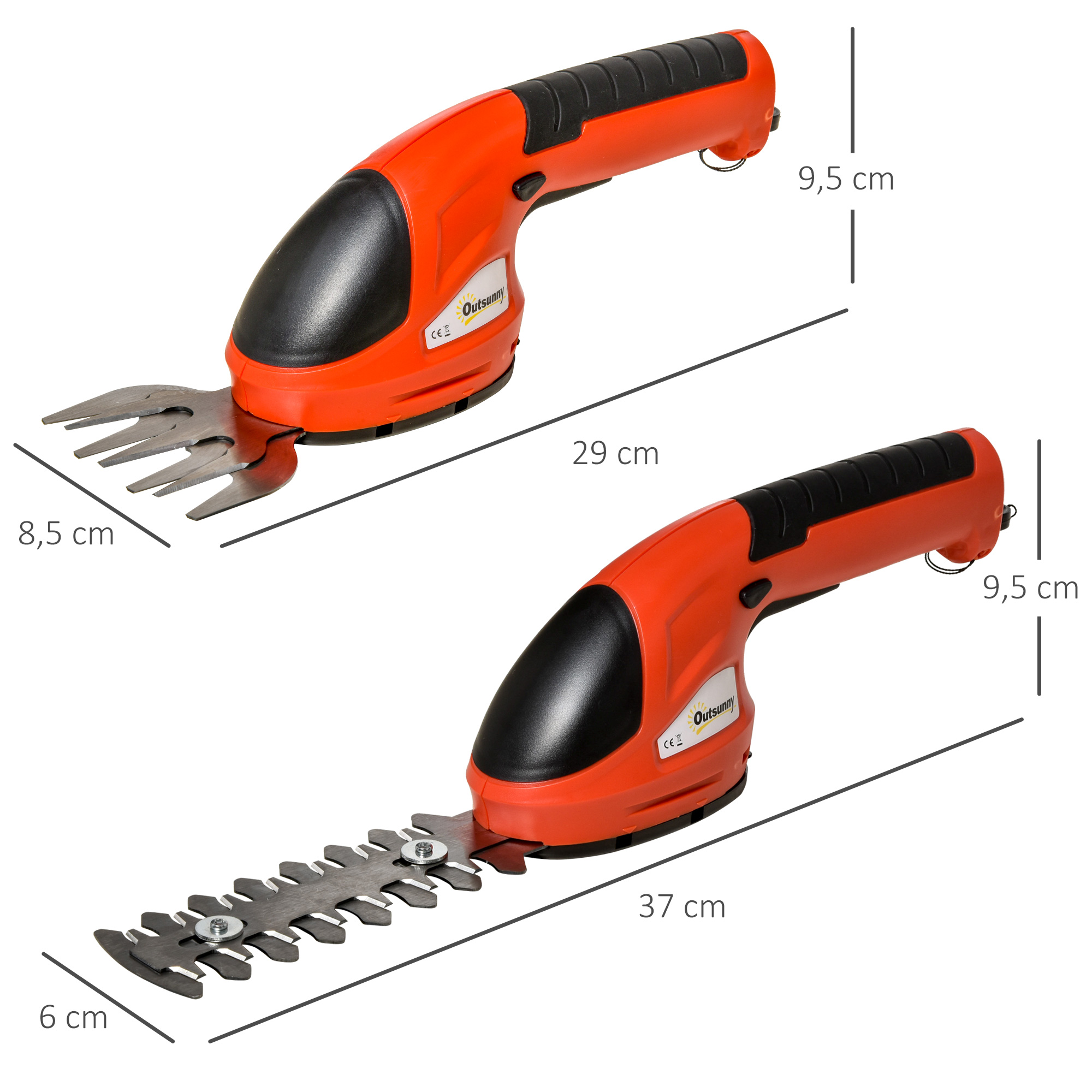 Cortador de grama e aparador de cerca-viva elétrico Outsunny 2 em 1, vermelho e preto, para jardim.