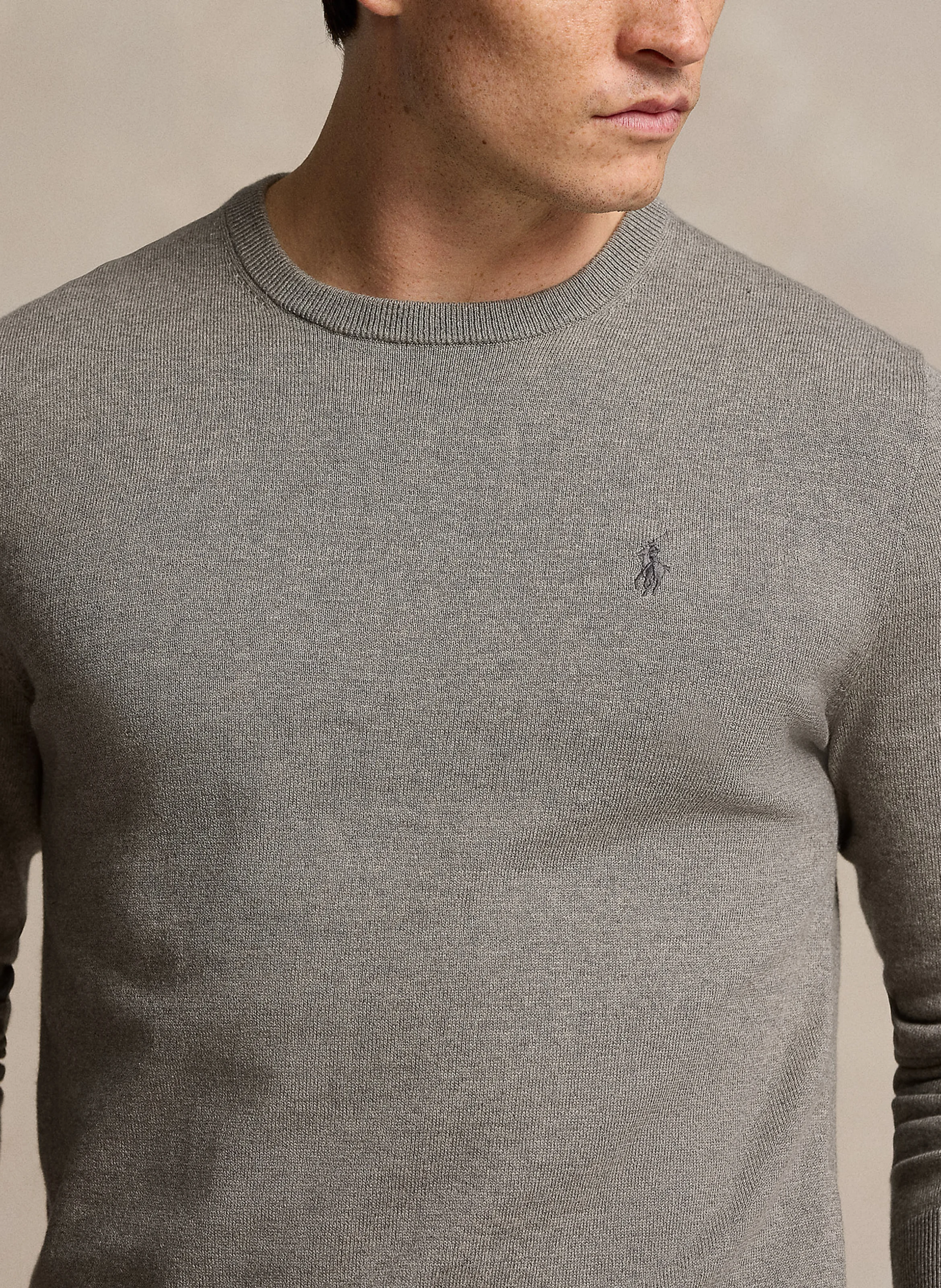 Pull col rond logo brodé en coton mélangé | Marron