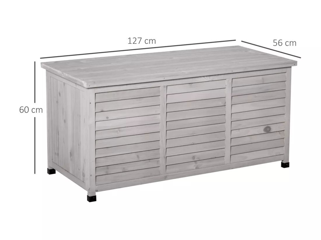 Coffre de rangement extérieur façade persienne - coffre jardin 283L - dim. 127 x 56 x 60cm - bois gris
