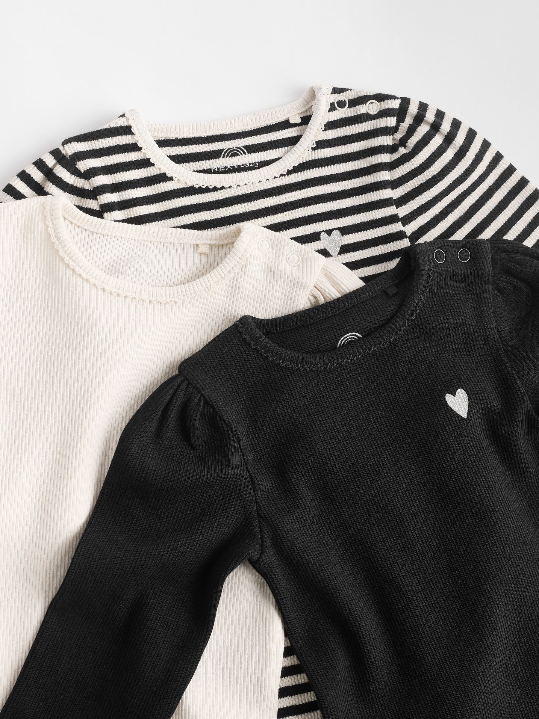 Zwart/wit - Set van 3 babyrompertjes met lange mouwen