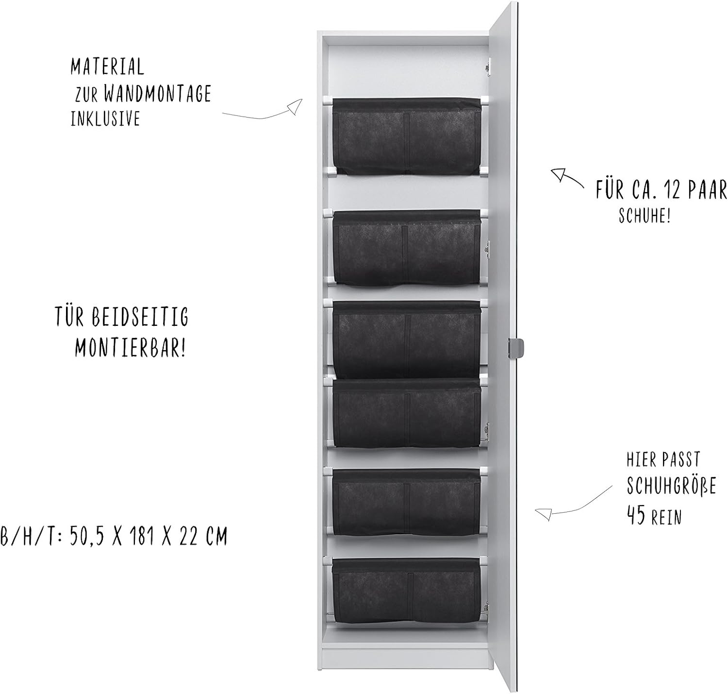 Intertrade Zora, Schuhschrank, Holzdekor, weiß, 50 x 20 x 180 cm