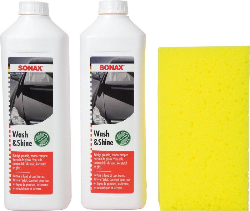 Sonax - Wash & Shine - Autoschampoo - Geconcentreerd - Set van 2 Flacons en Spons