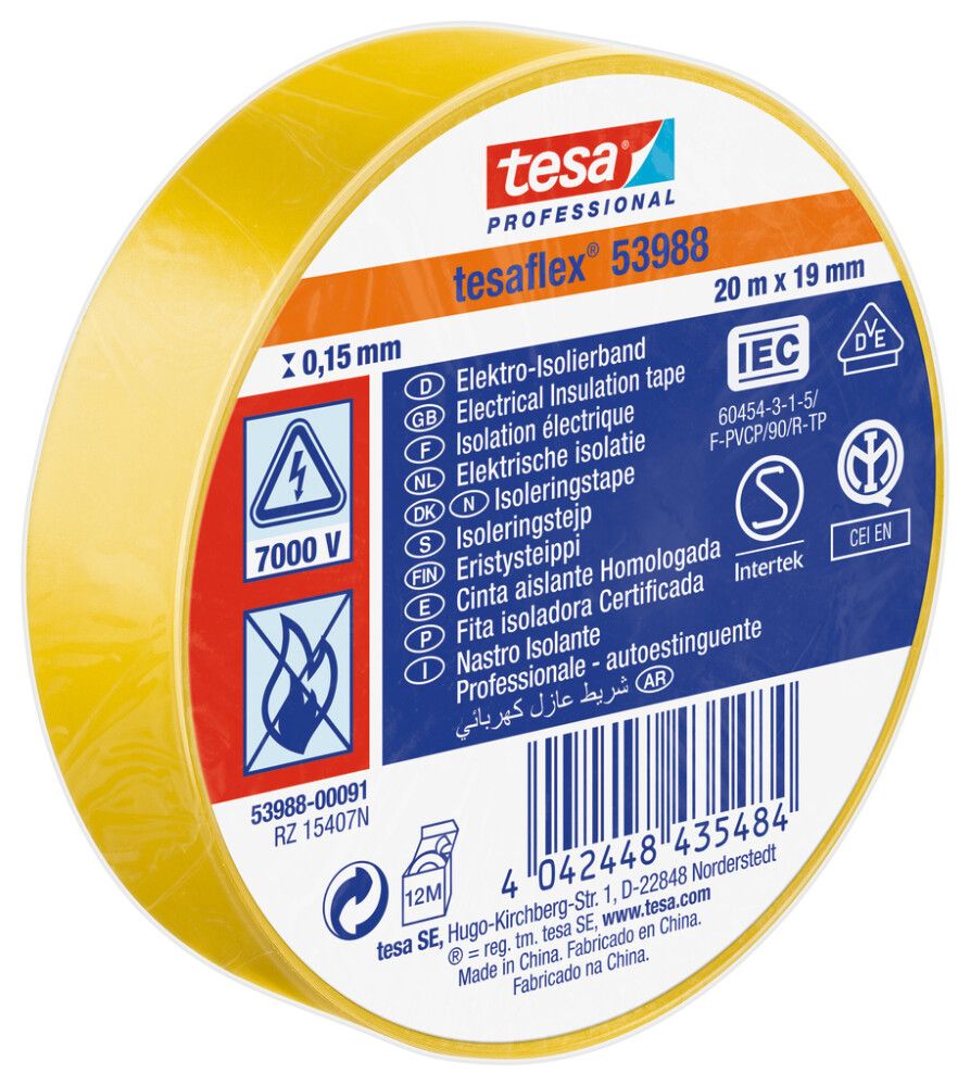 ISOLERINGSTAPE TESA 20MX19MM GUL