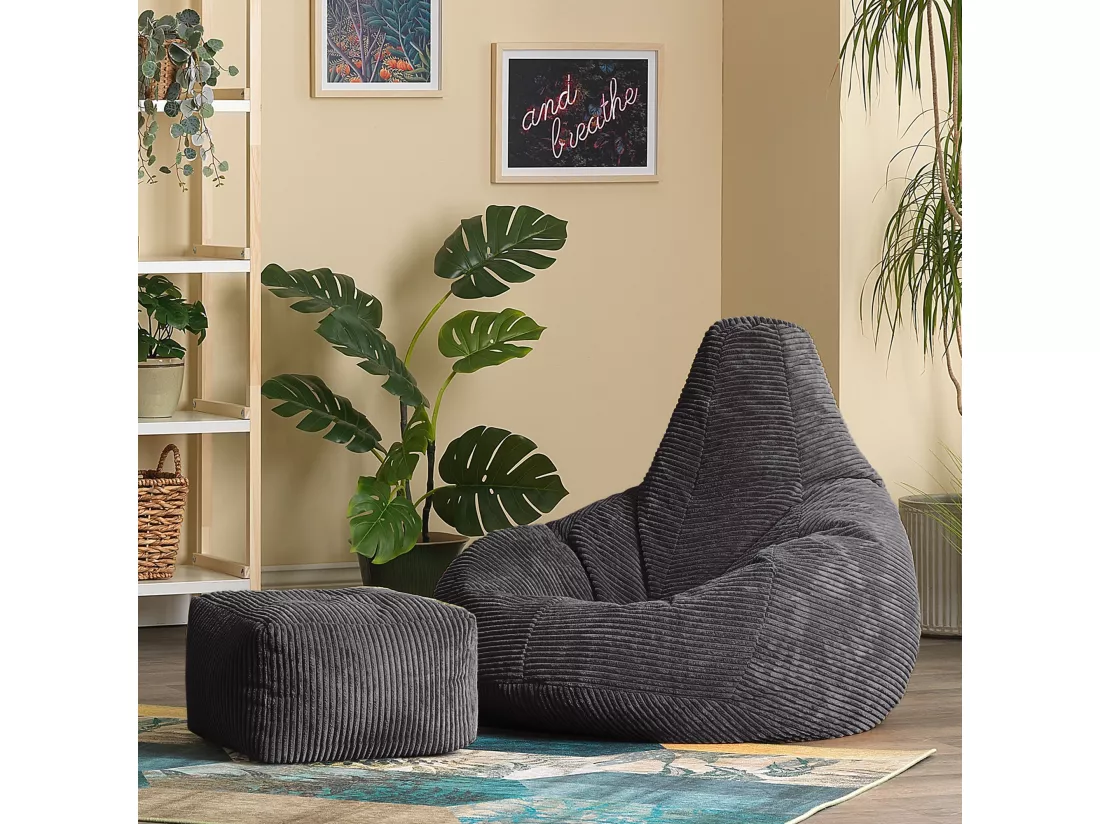 Pouf inclinable velours côtelé, gris anthracite - DALTON