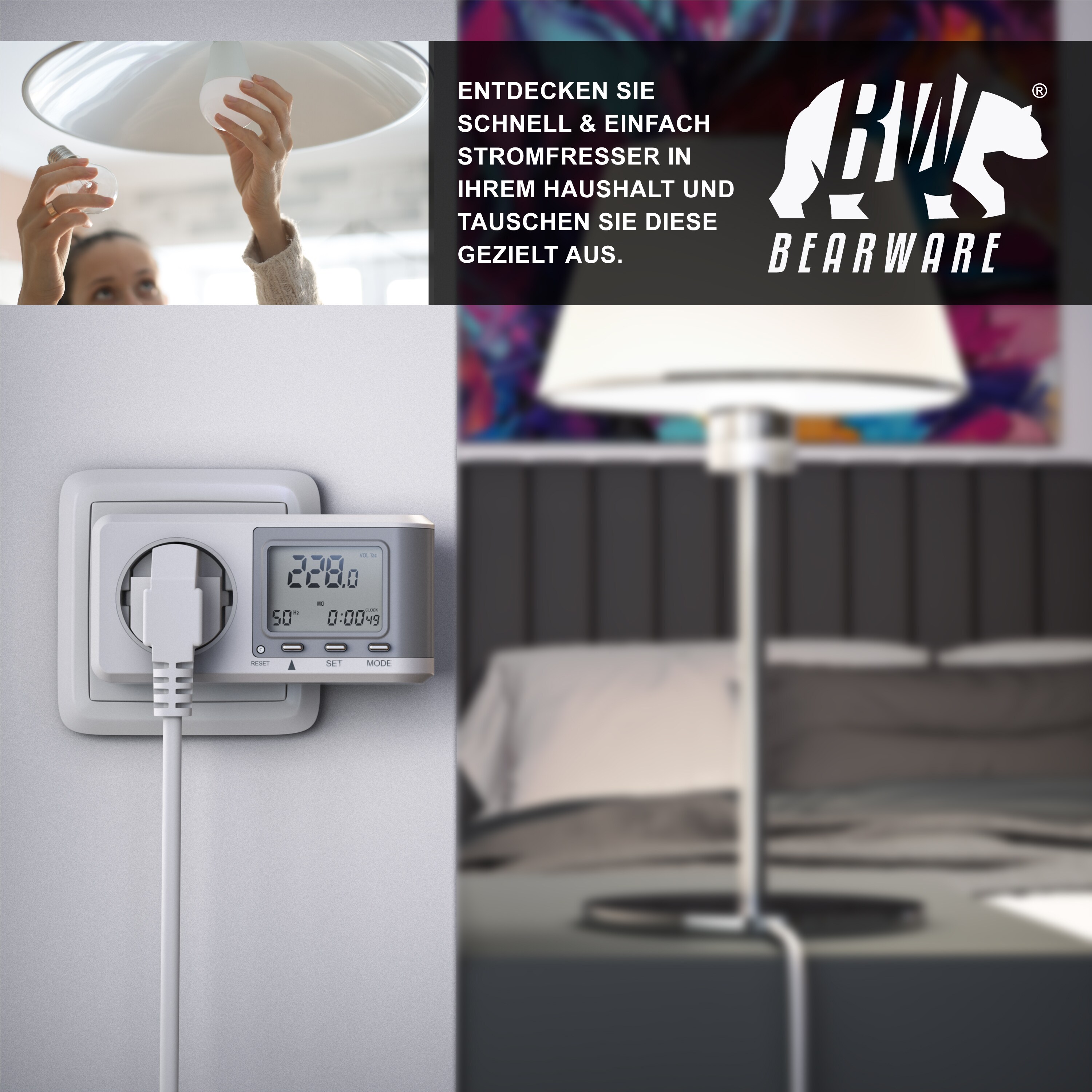 BEARWARE Energiekostenmessgerät - Stromverbrauchszähler, Energiekosten Anzeige - Stromzähler - 3680W - Energiemessgerät