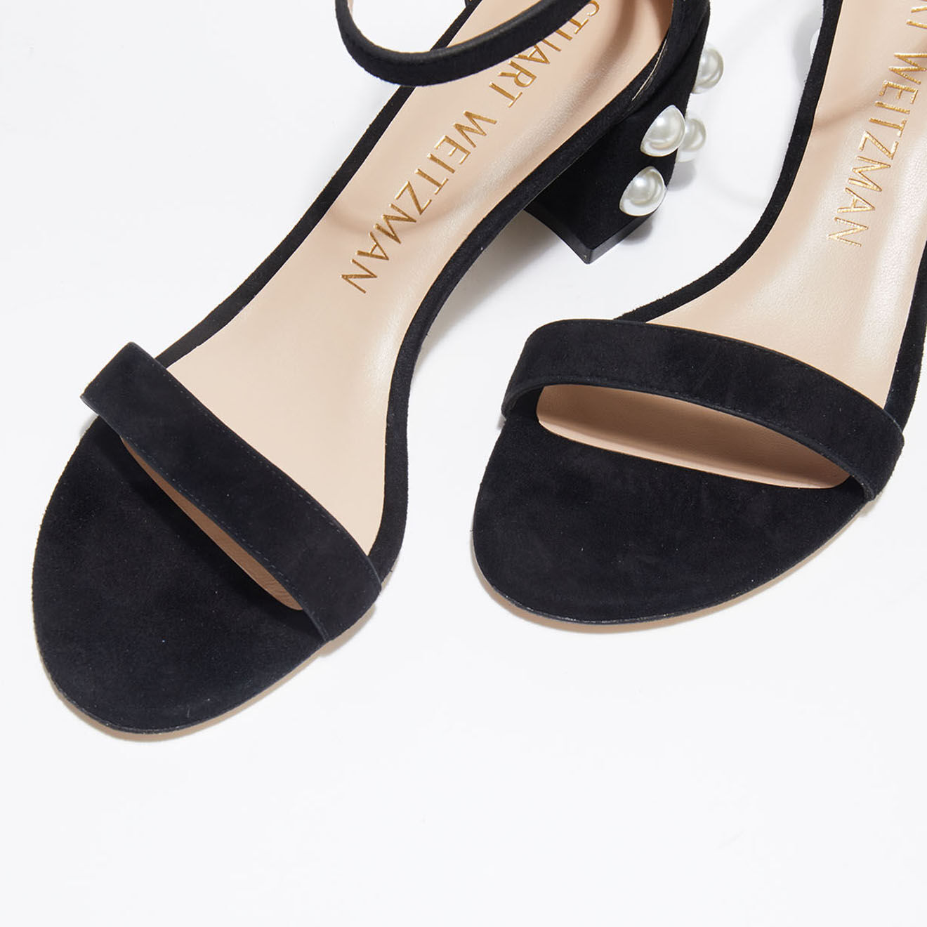 Stuart Weitzman Sandales en Velours de Cuir Simple Pearls noires - Talon 6,5 cm