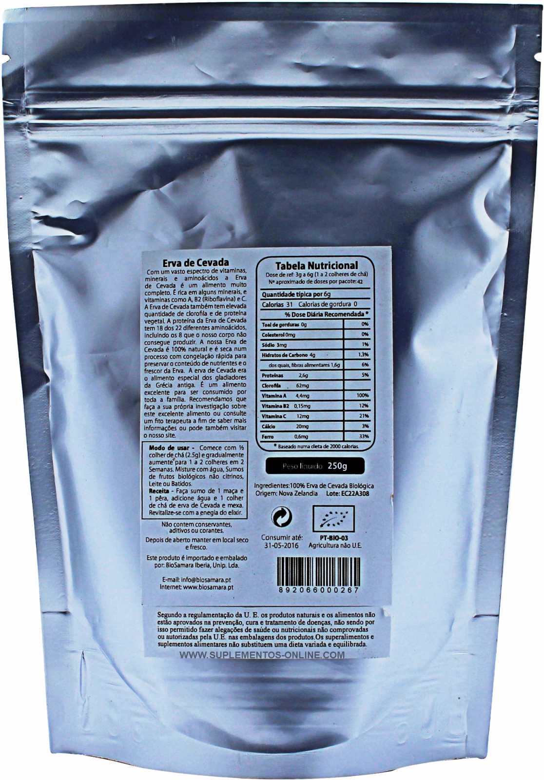 Biosamara Pó de Grama de Cevada 250g