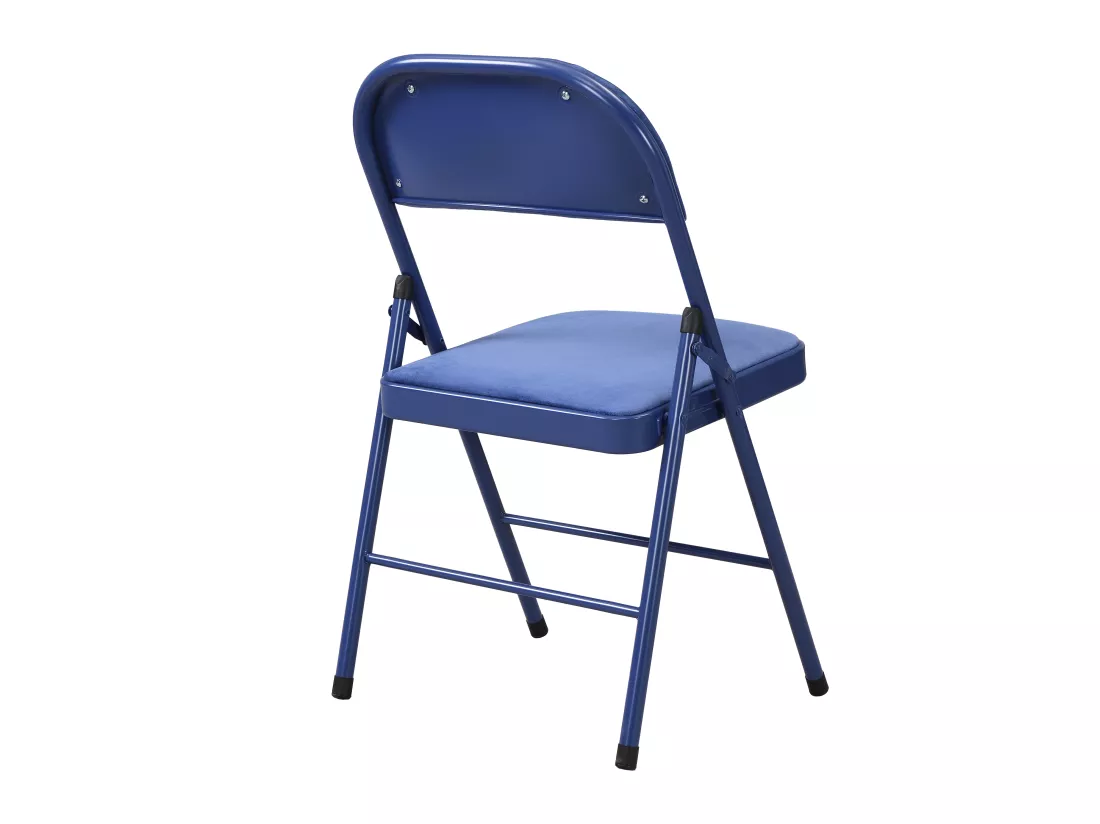 Lot de 2 chaises pliantes en velours et métal - Bleu - ORTENSIA