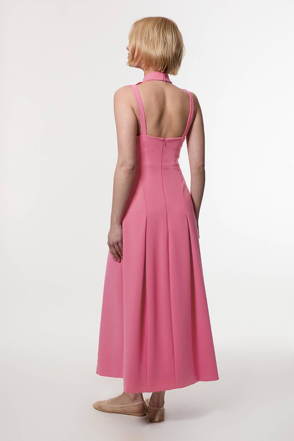 KarenMillen Petite Compact Stretch Robe Maxi Ajustée sur Mesure à Encolure Haute et Dos Ouvert