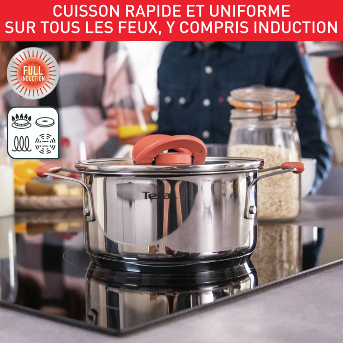 Opti'space set 6 pièces Faitouts inox 18/20cm + Couvercles verre 18/20cm + Poêles antiadhésives 24/28cm