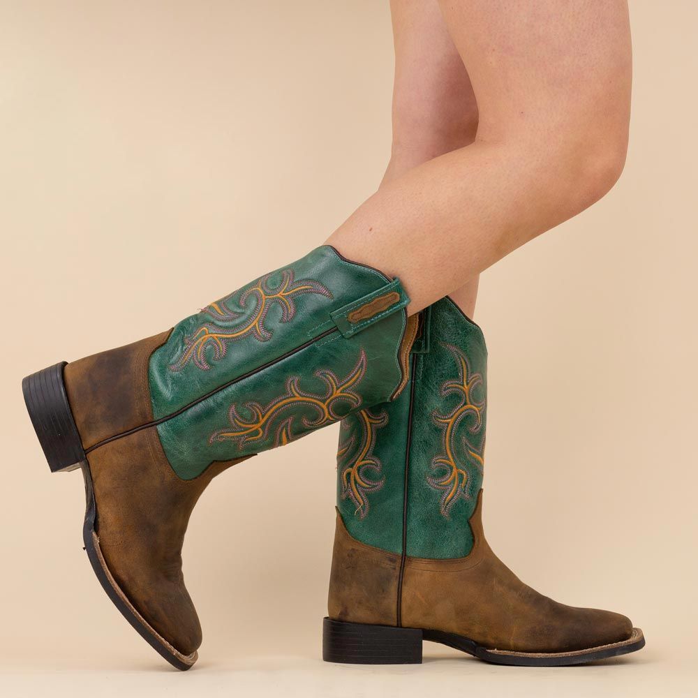 Old West 18127E cowboylaarzen bruin - petrol