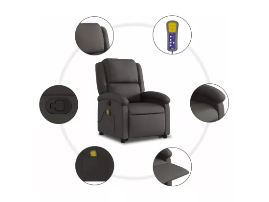 Fauteuil inclinable massant marron foncé cuir véritable