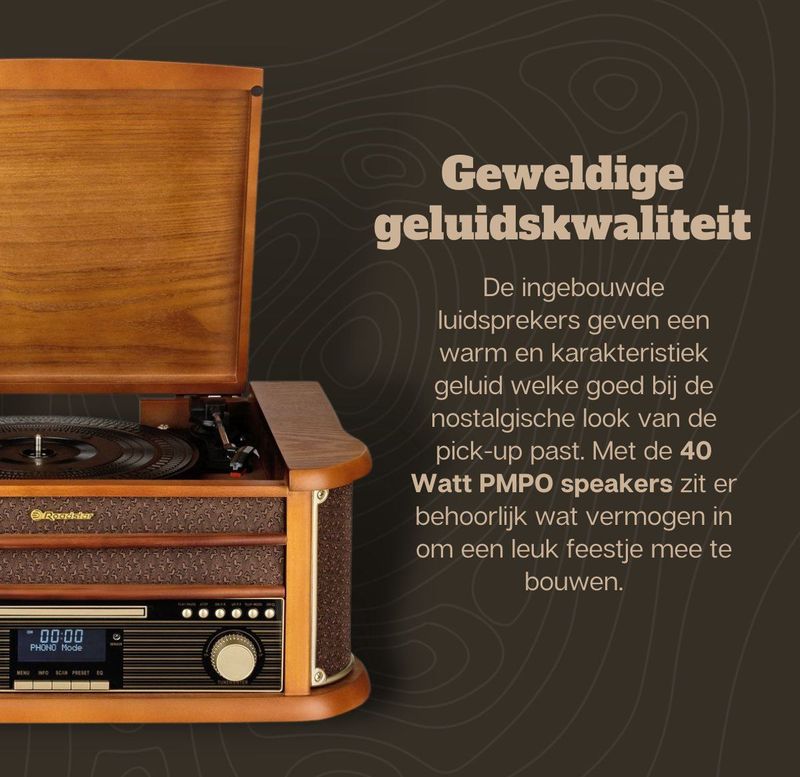 Roadstar HIF-1993D+BT - Platenspeler DAB met Bluetooth - Bruin