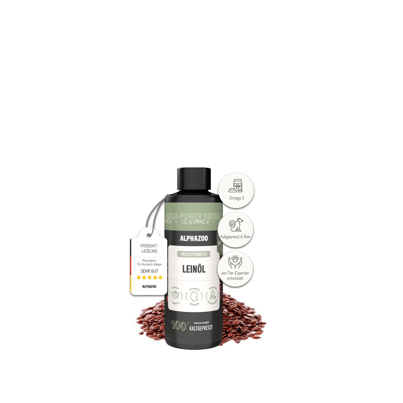 ALPHAZOO Premium Leinöl für Hunde I Omega 3 Leinsamenöl 300 g