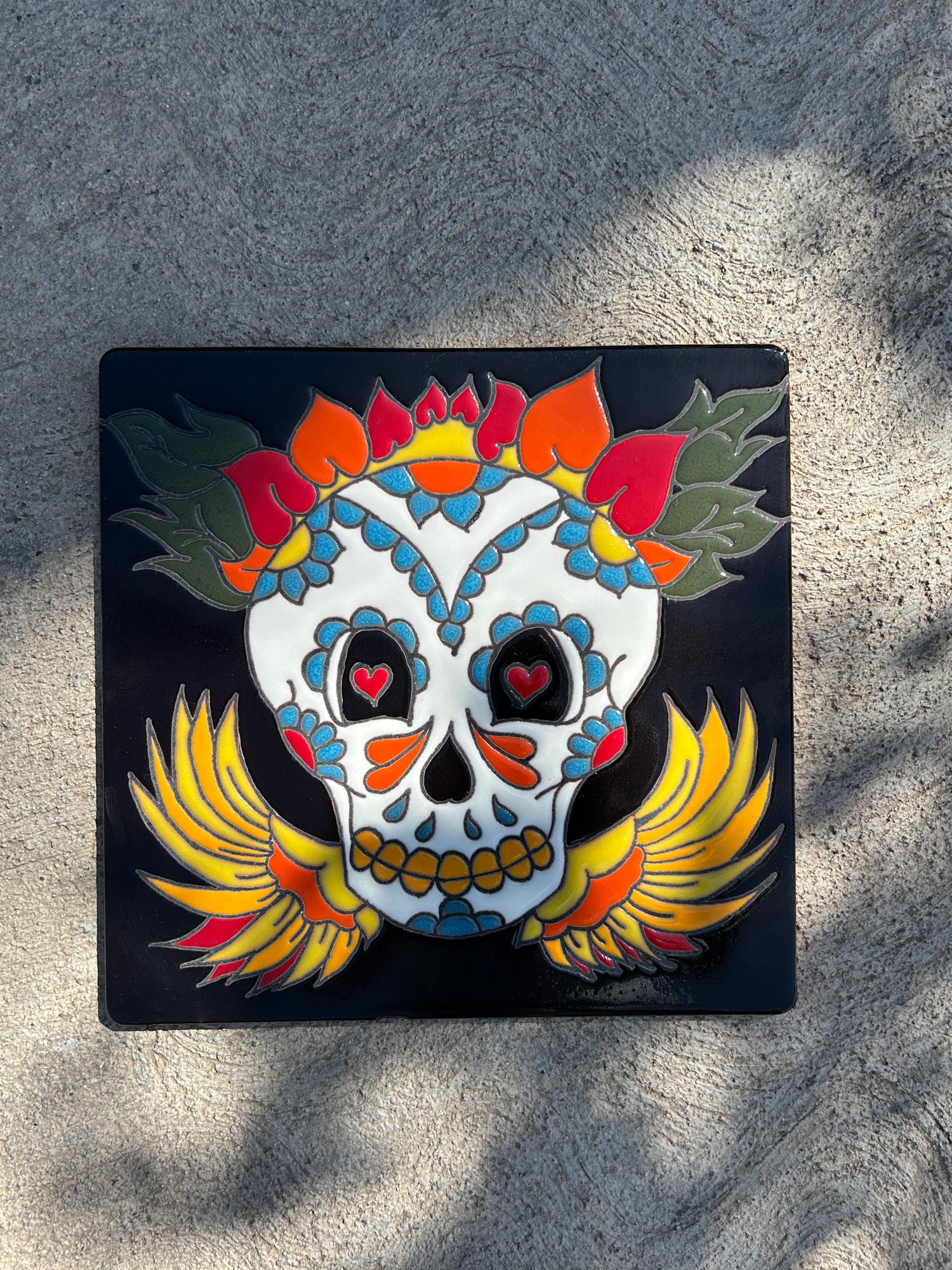 XL Relief-Kachel 'Corazón', schwarz, multicolor, H 30 cm, B 30 cm von fischer's lagerhaus