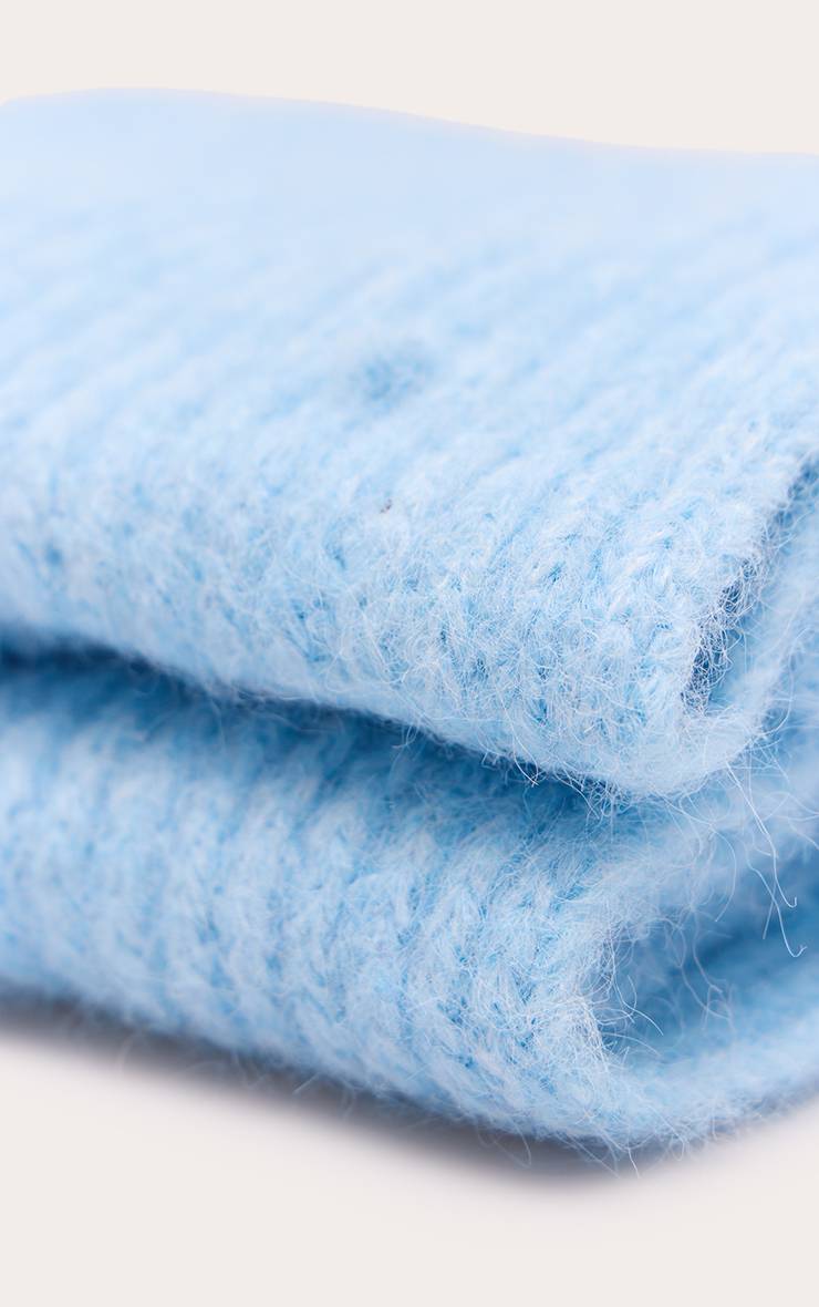 Bleu Poudré Écharpe En Grosse Maille Avec Détails À Pompons