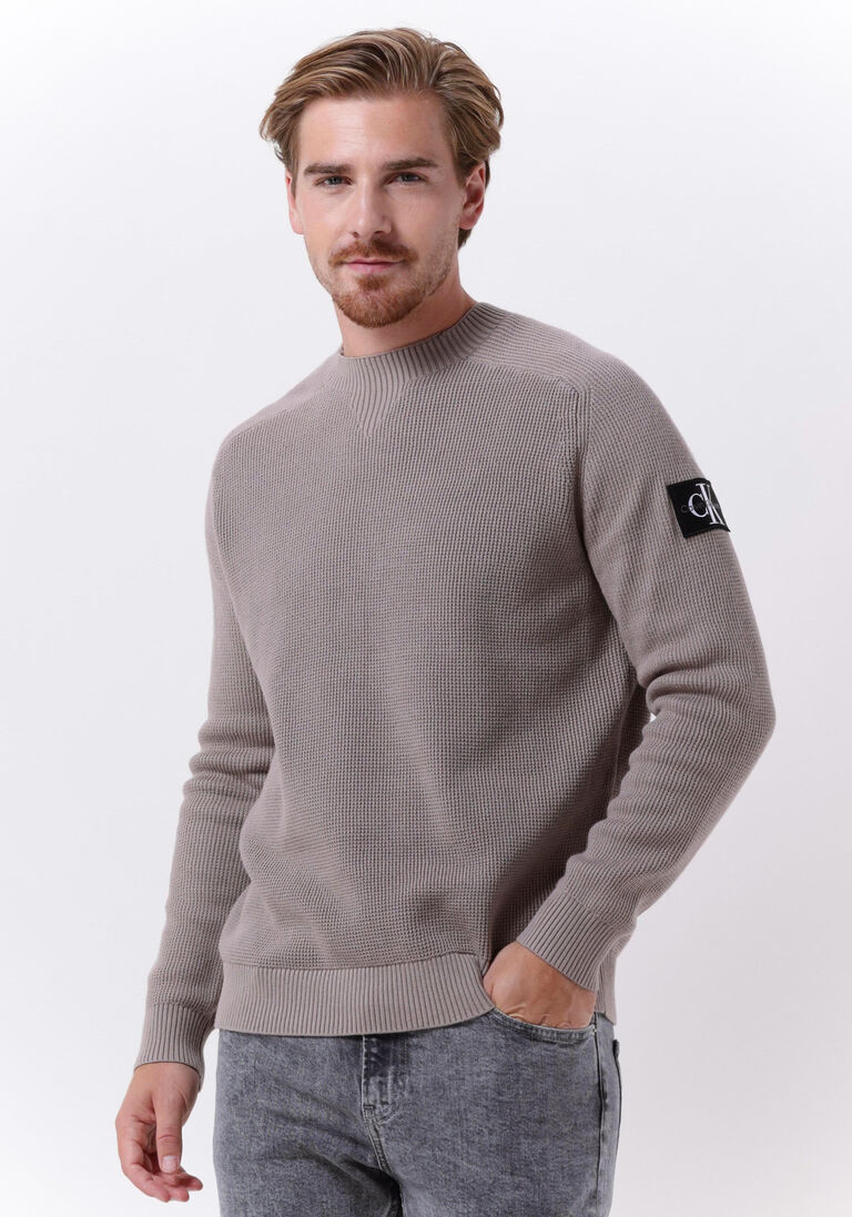 CALVIN KLEIN taupe calvin klein sweater monologo badge sweater