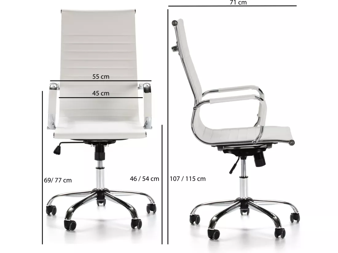 Fauteuil de Bureau Londres inclinable Blanc, Cuir synthétique