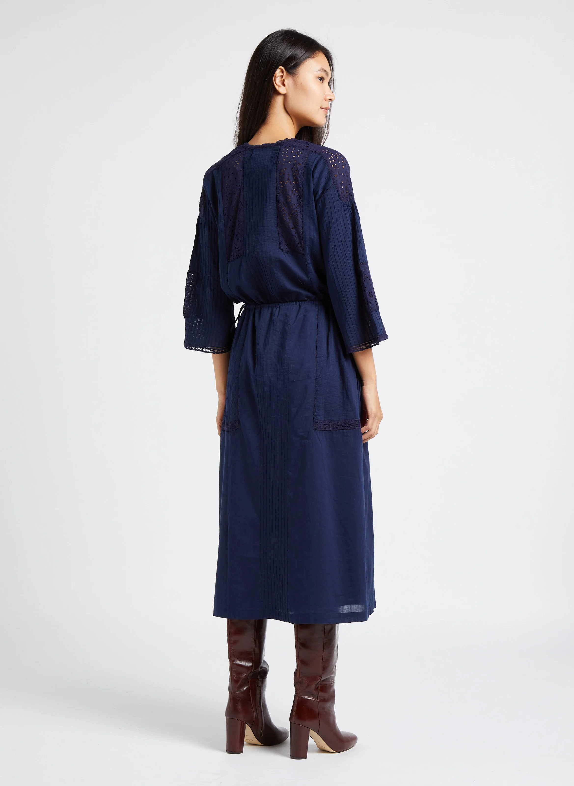 ROXY - Robe midi col V en coton bio| Bleu