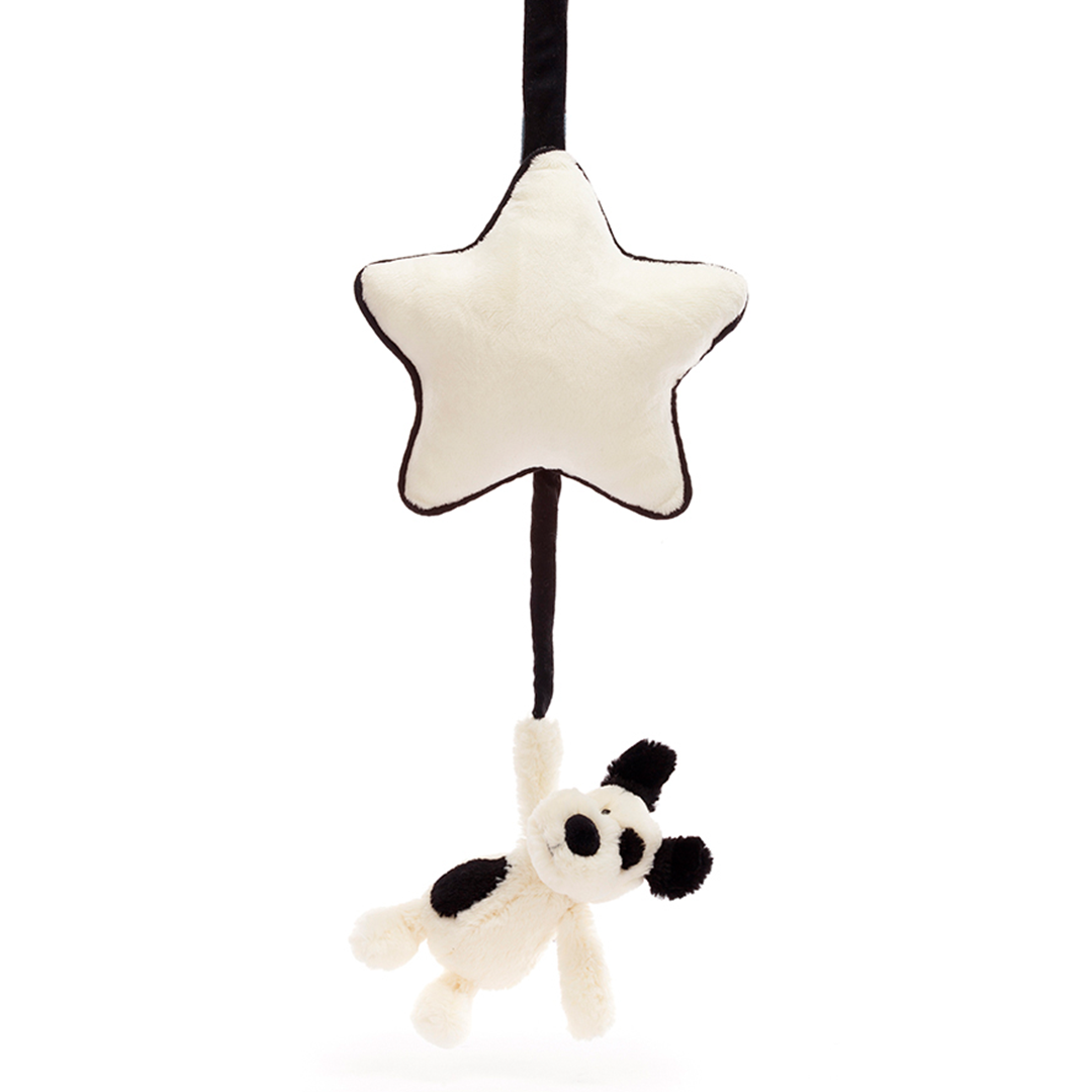 Jellycat muziekdoos bashful black&cream puppy