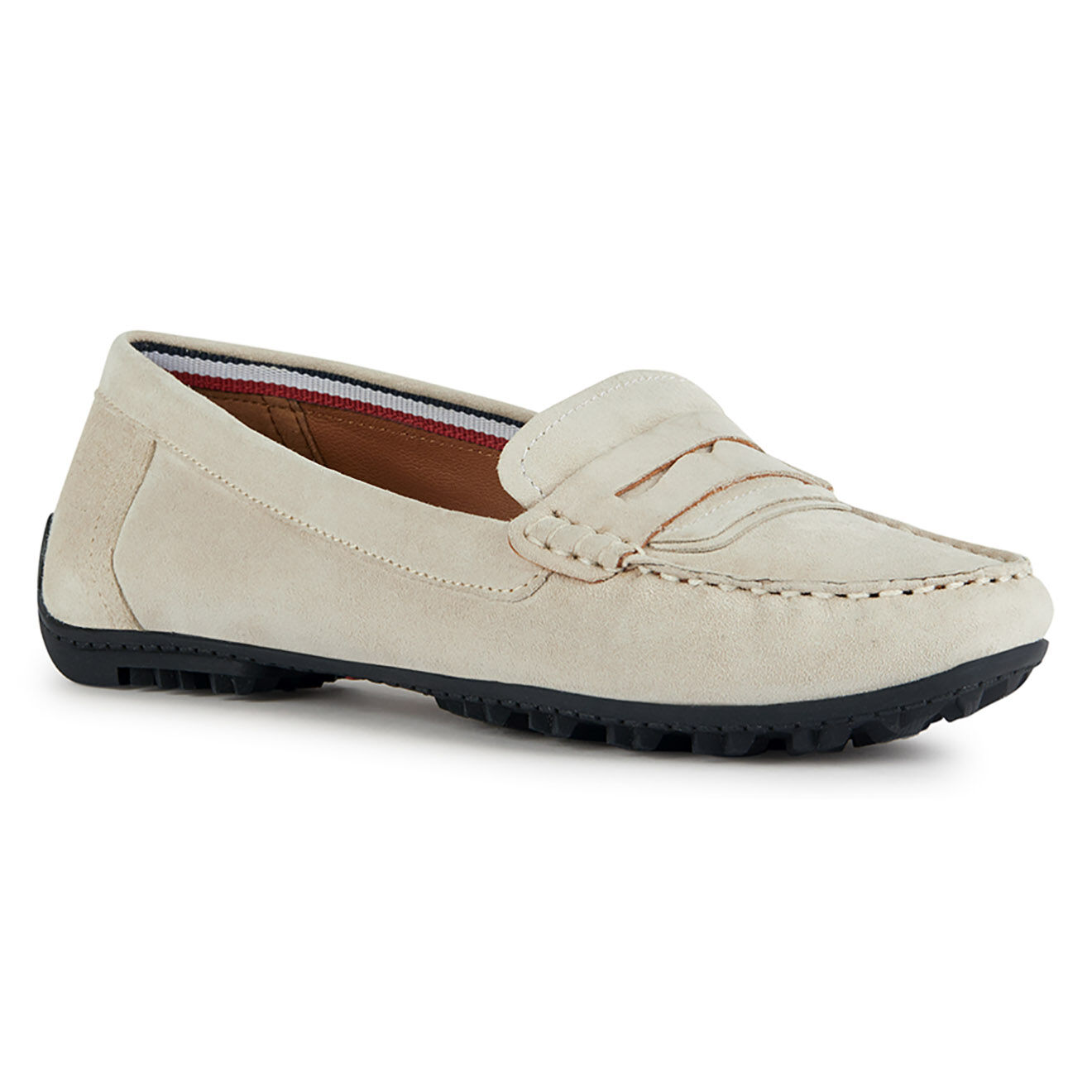 Geox Mocassins en Velours de Cuir Kosmopolis écrus