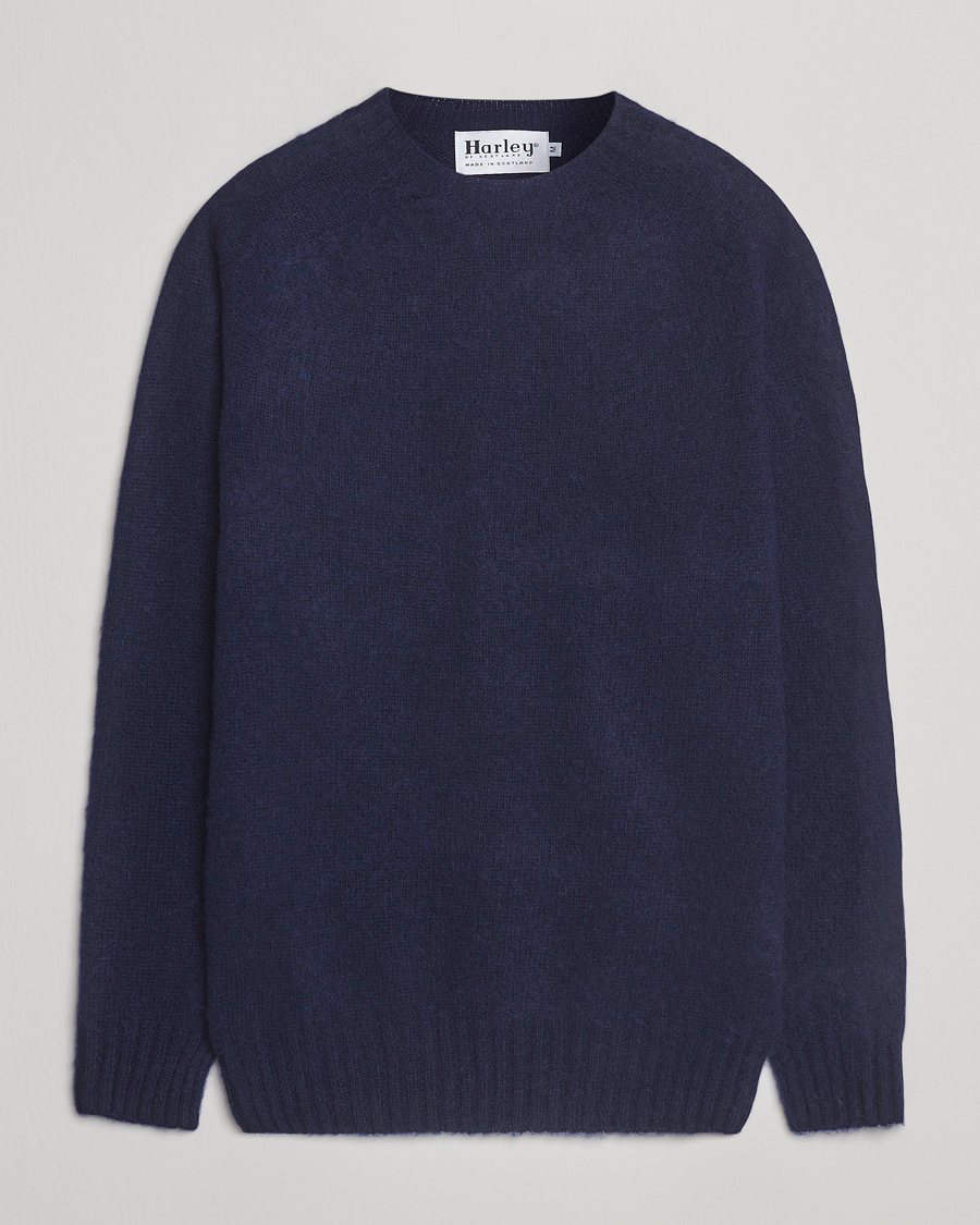 Harley Of Scotland Brushed Supersoft Lambswool Crewneck Navy