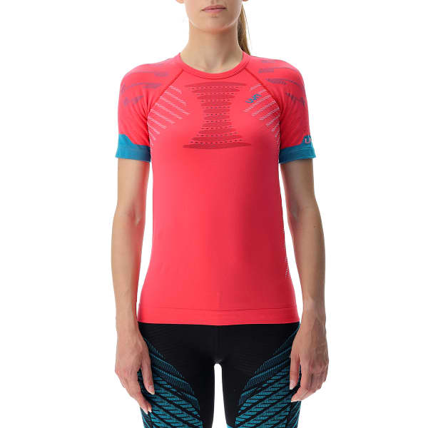 T-shirt running UYN LADY RUNNING ULTRA1 OW SHIRT SHORT ROSE RED/LILLAC/PEACOCK