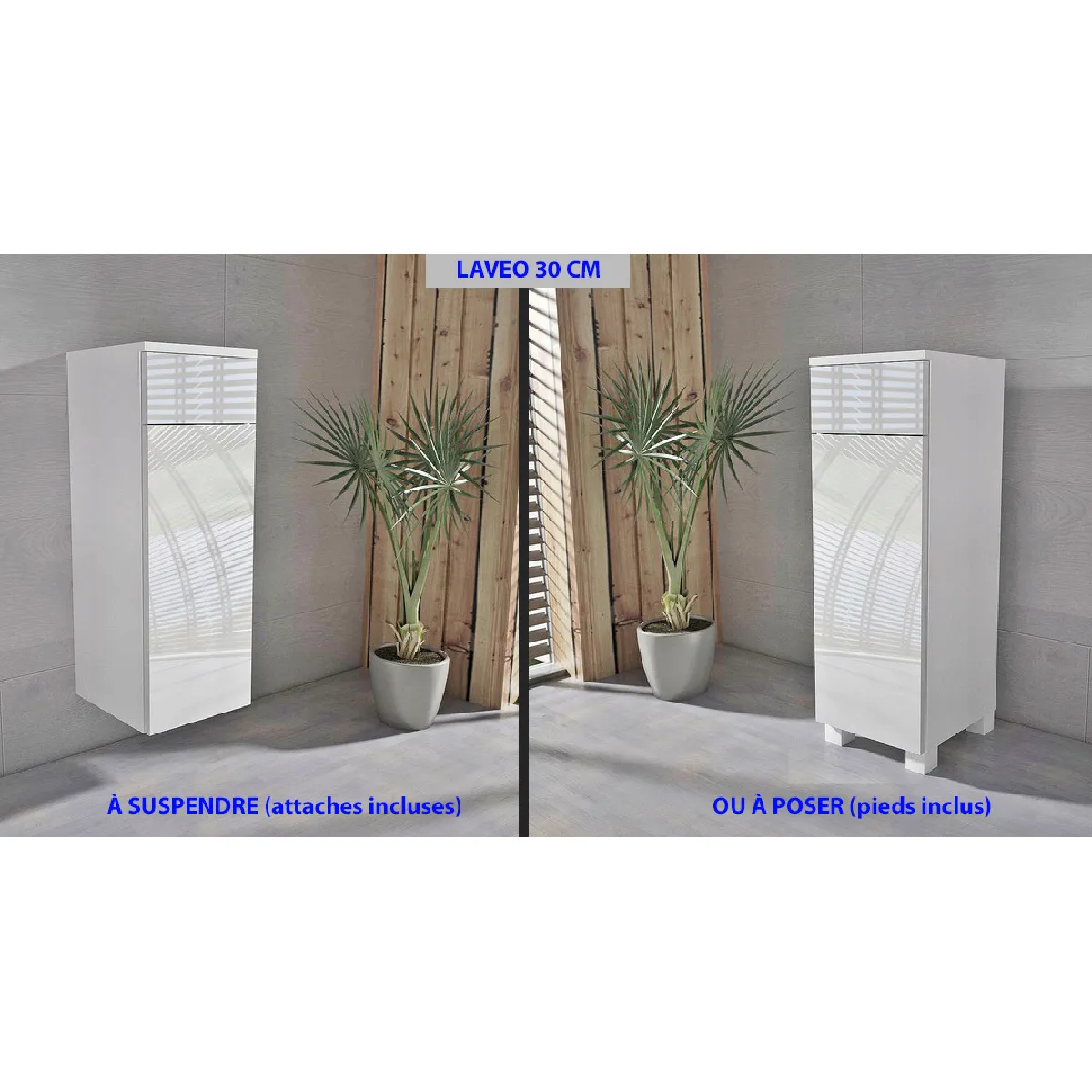DUSINE LAVEO 30 CM - Meuble salle de bain - Blanc laqué