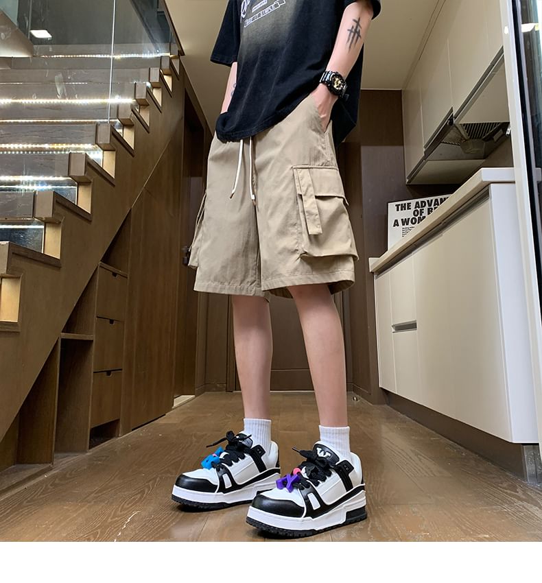 Giuliana - Effen cargoshorts met trekkoordtaille
