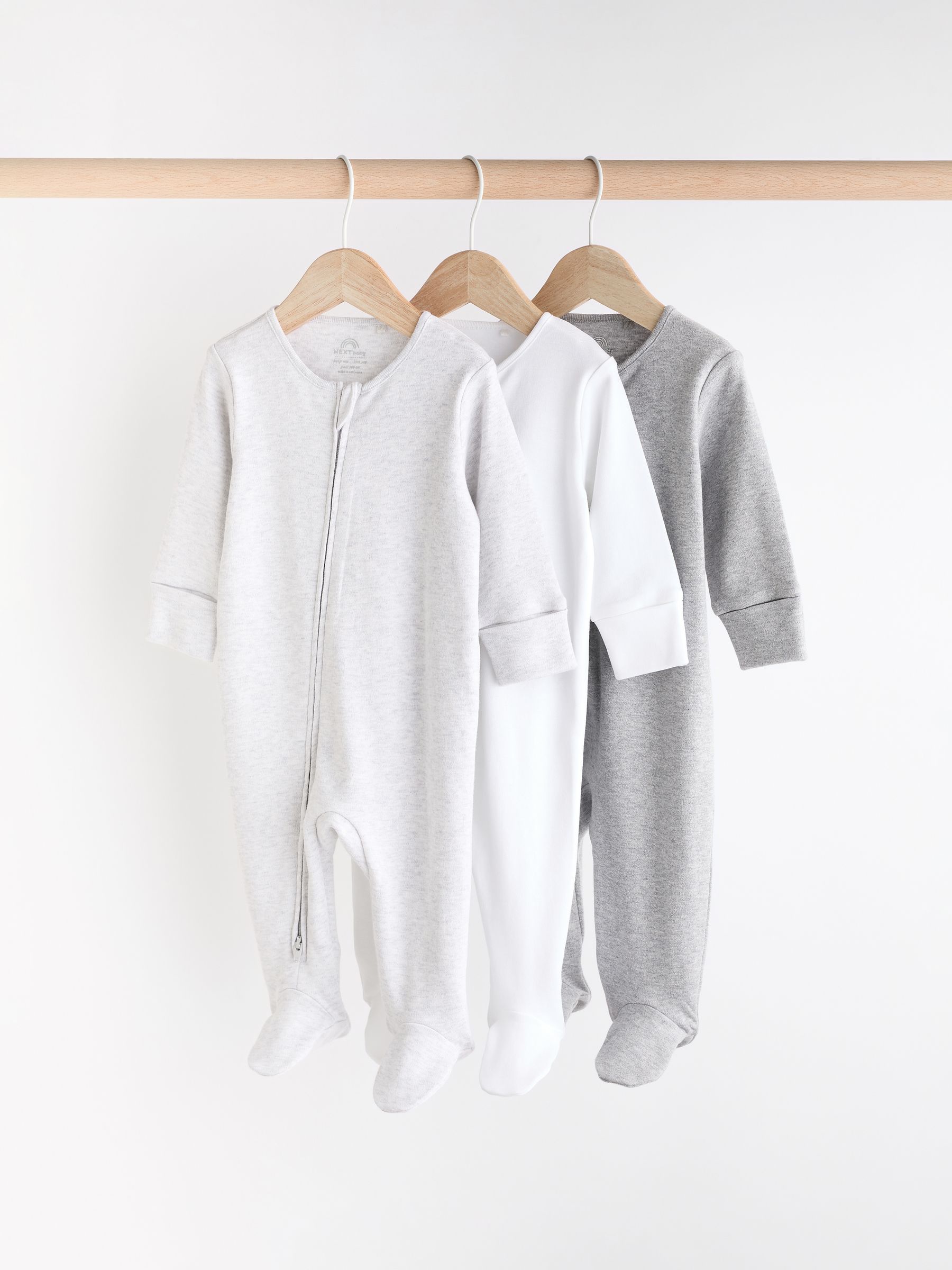 Grijs - Essential 100% Katoenen babypakjes met rits 3 Pack (0-3jr)