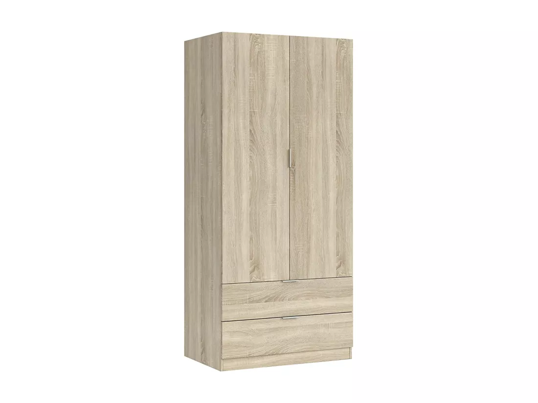 Armoire Darest, Armoire de chambre avec 2 portes et 2 tiroirs, Meubles de chambre avec penderie, 81x52h180 cm, Chêne
