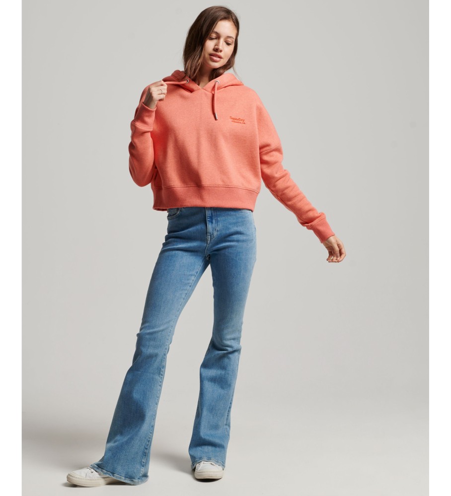 Moletom curto com capuz e logo laranja vintage da Superdry