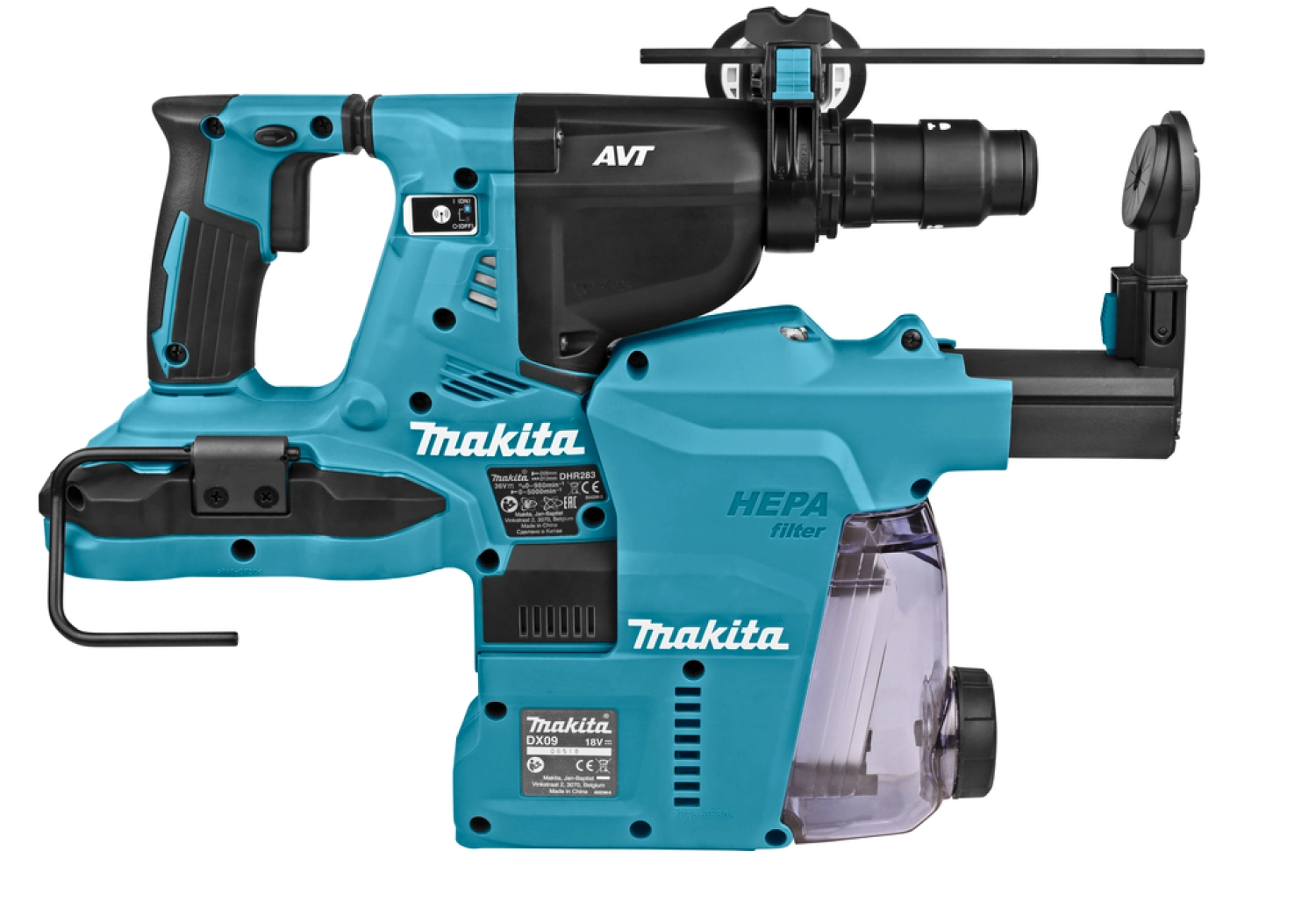 Makita DHR283ZWJU 36V (2x 18V) Li-Ion Accu SDS-plus combihamer incl. stofafzuiging body in Mbox - 2,9J - koolborstelloos