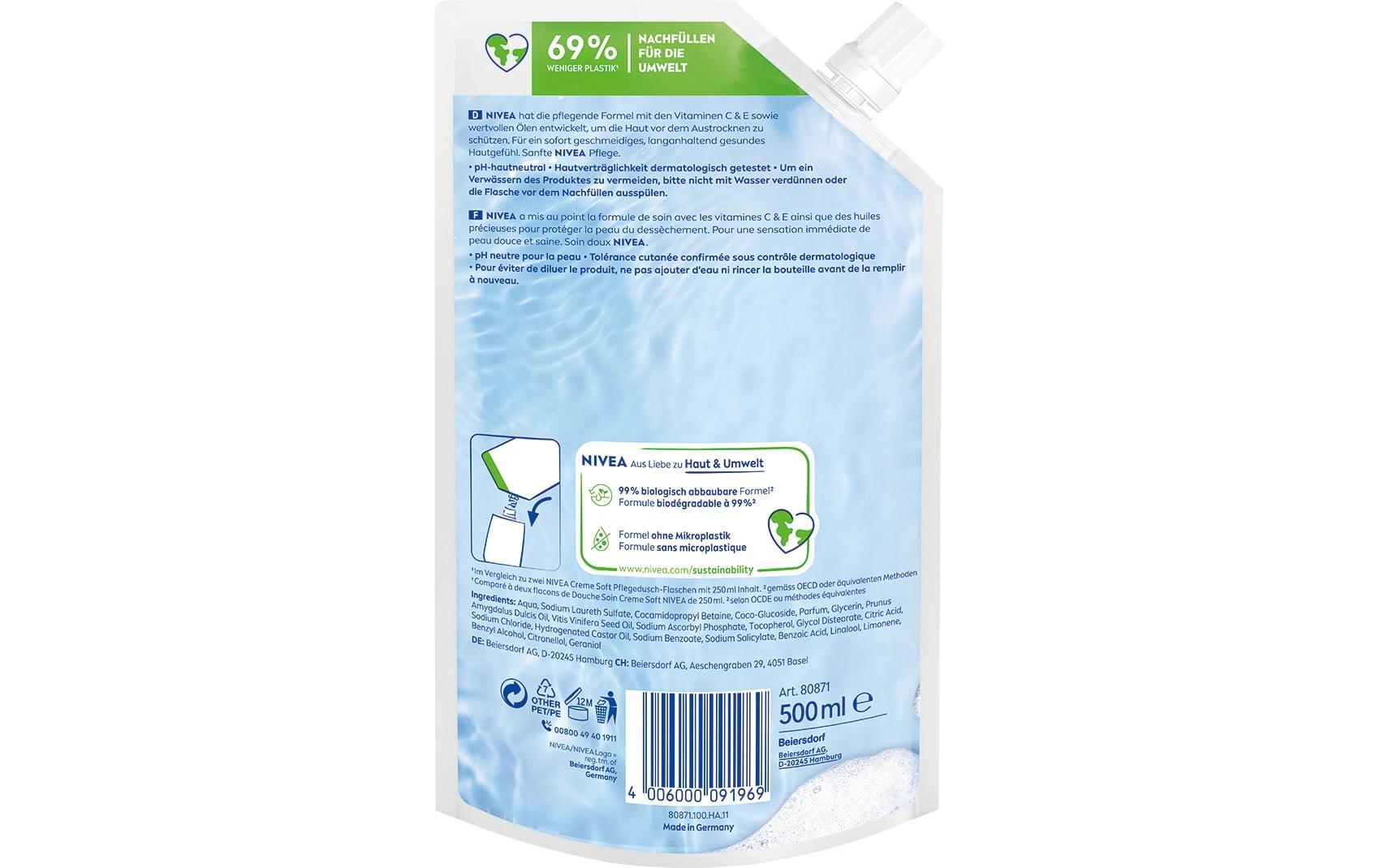 Duschcreme Pflegedusche Creme Soft Refill 500 mlMilde Duschcreme mit wertvollem Mandelöl und zartem Duft verwöhnt die Haut